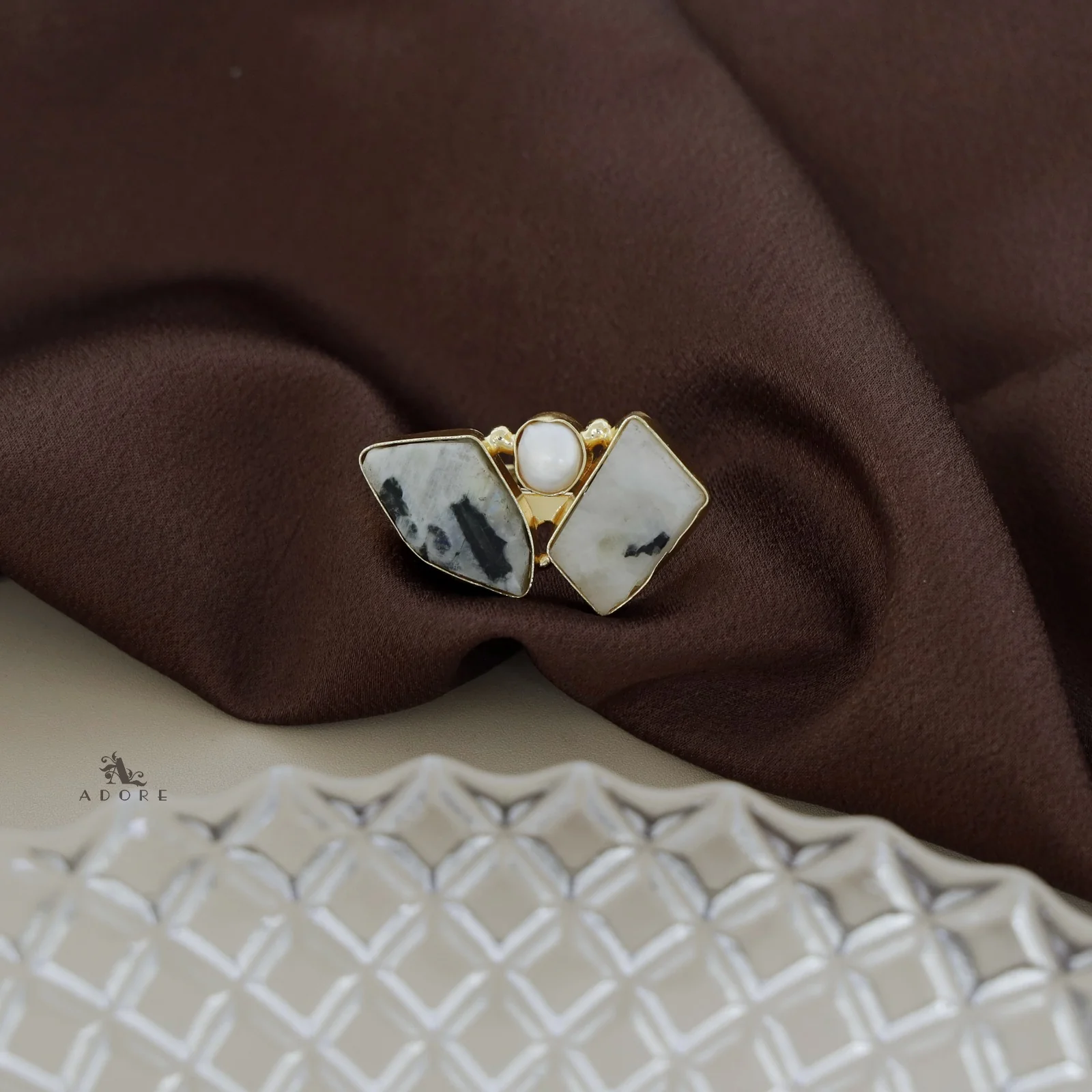 Namya Dual Raw Stone Pearl Ring - Image 3
