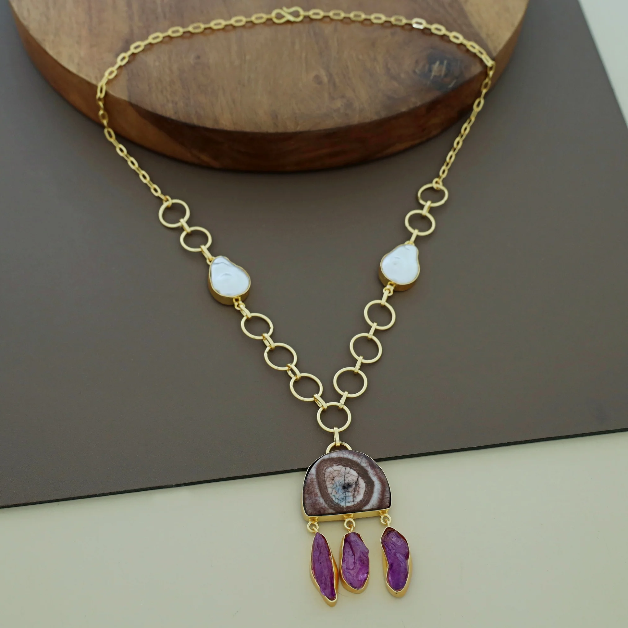Nancy Golden Circle Baroque + Agate + Raw Stone Neckpiece - Image 10