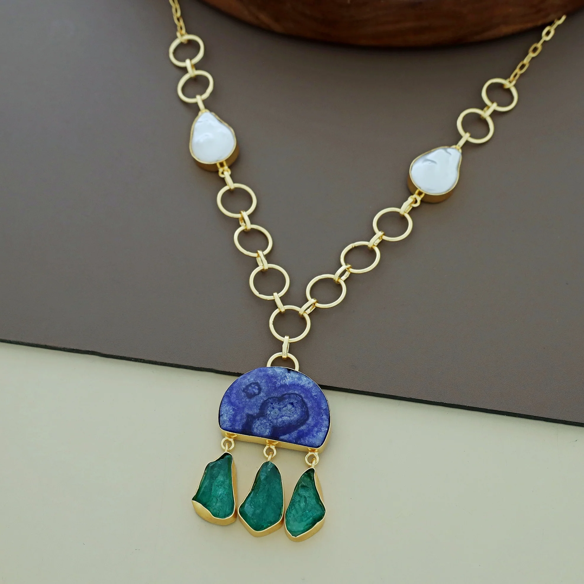 Nancy Golden Circle Baroque + Agate + Raw Stone Neckpiece - Image 2