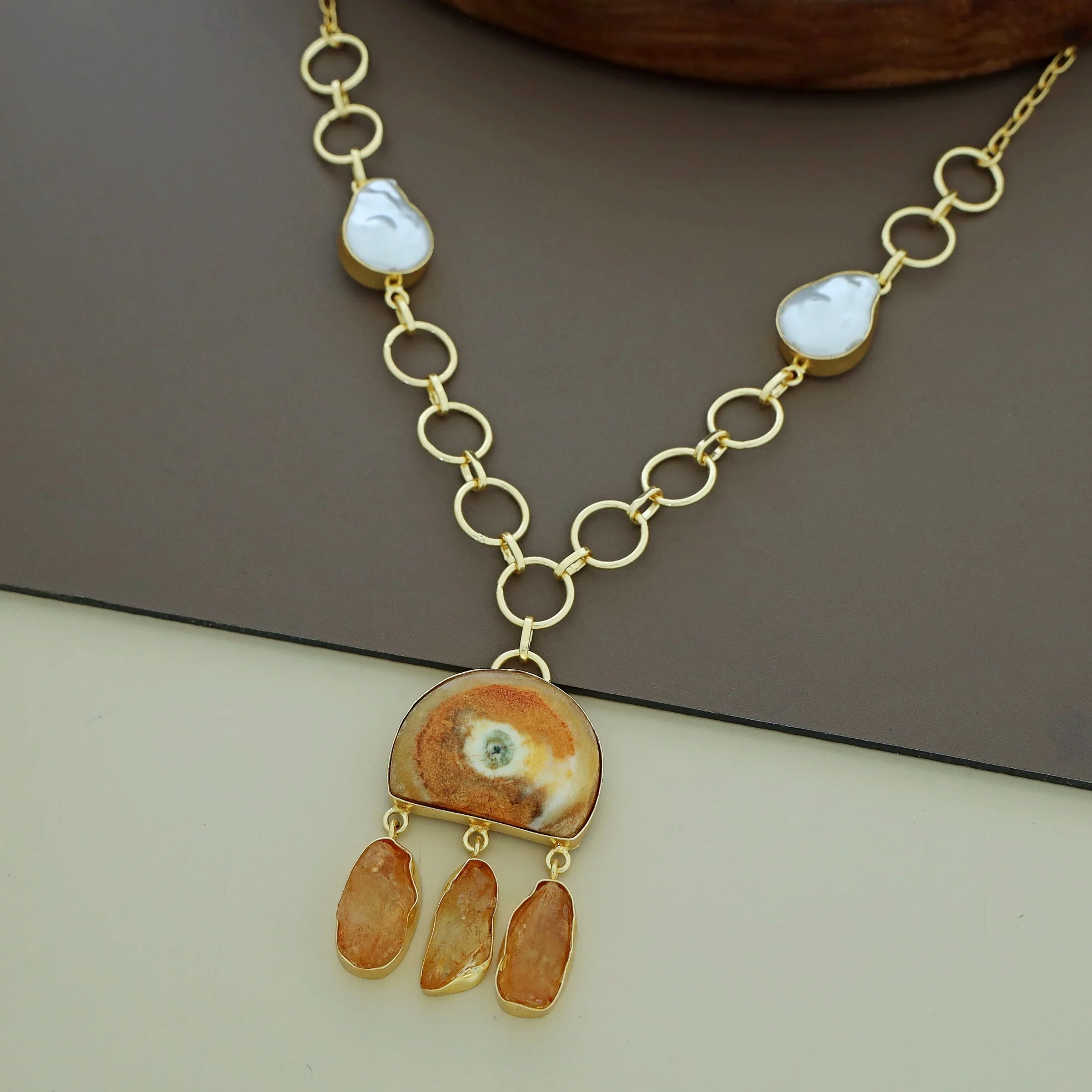 Nancy Golden Circle Baroque + Agate + Raw Stone Neckpiece - Image 3