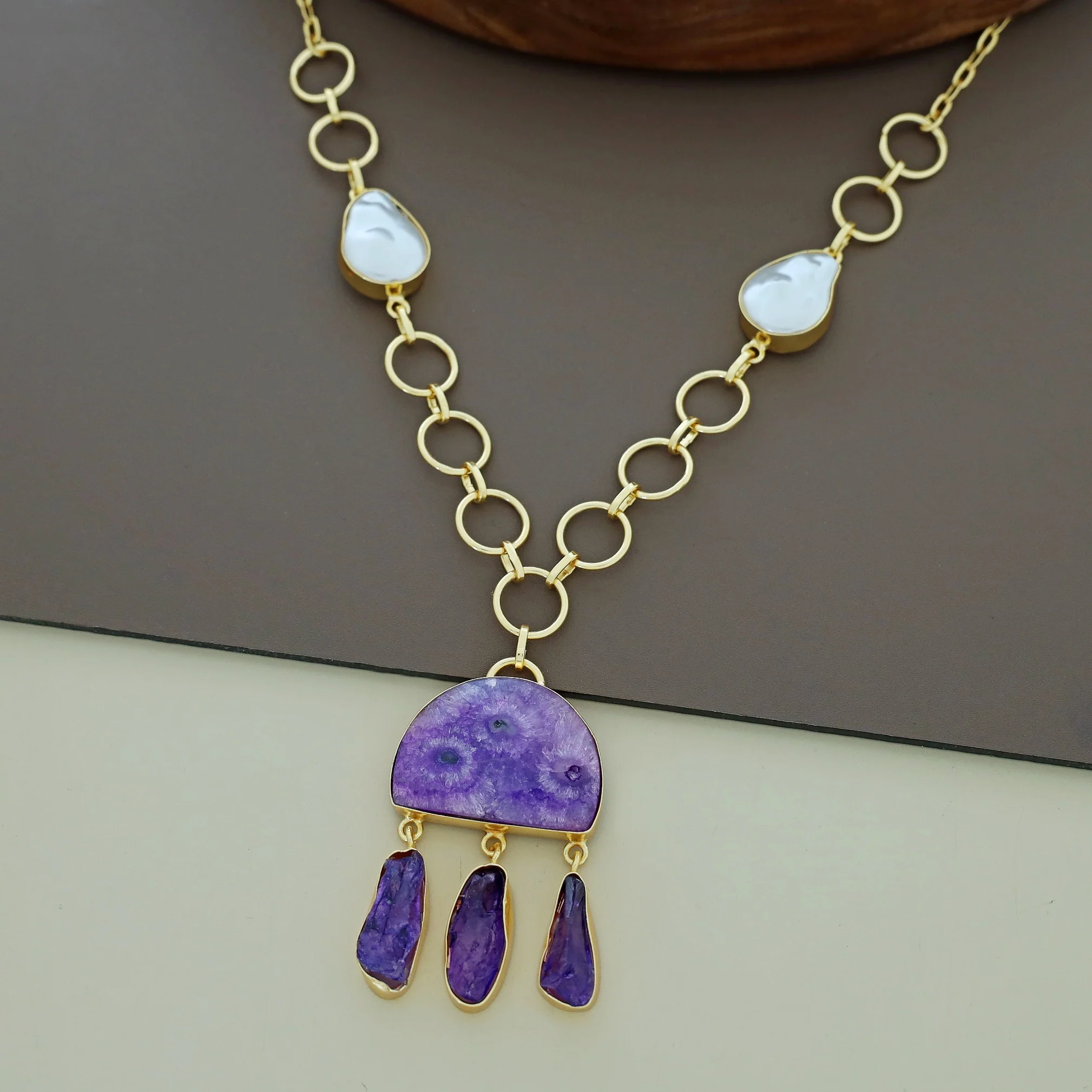 Nancy Golden Circle Baroque + Agate + Raw Stone Neckpiece - Image 4