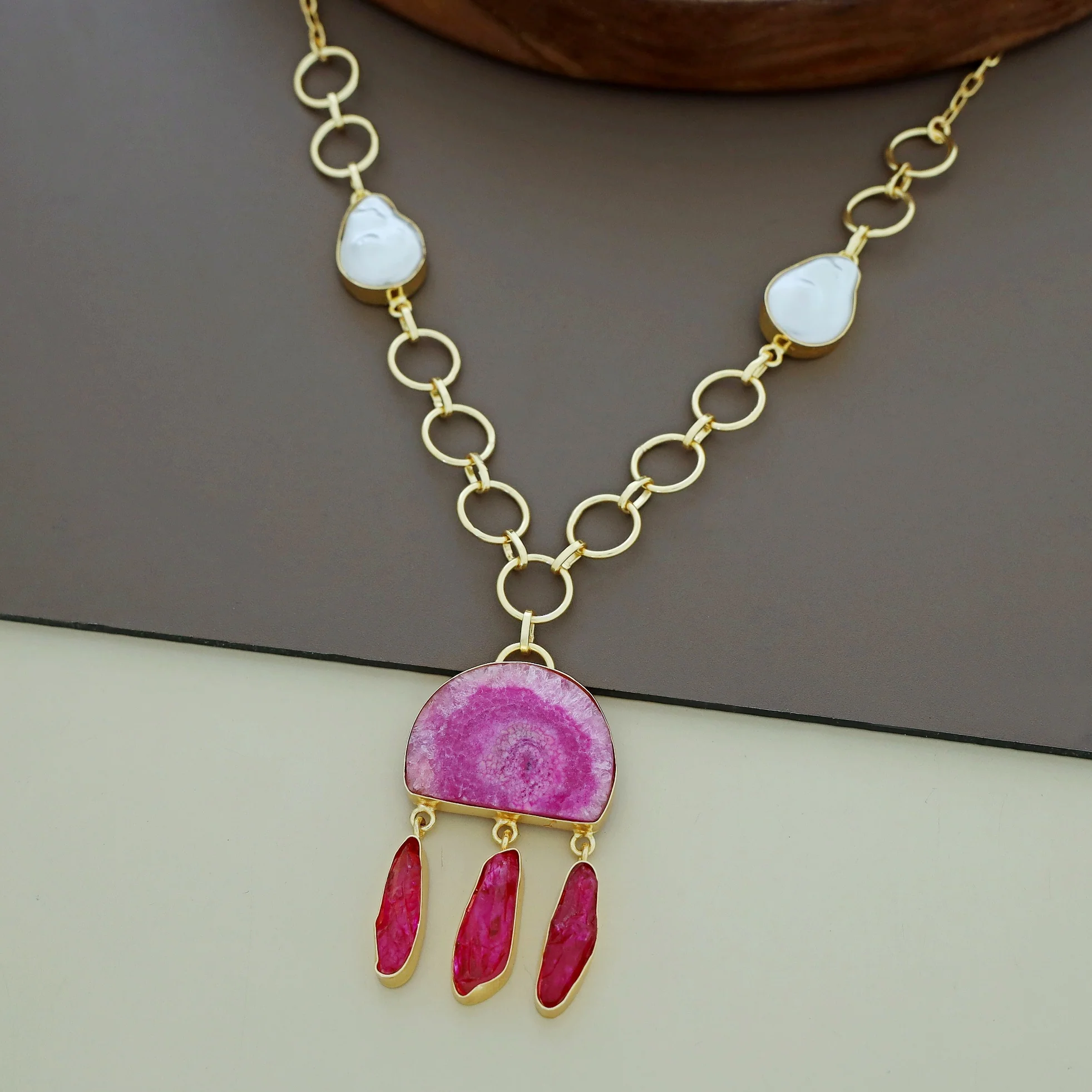 Nancy Golden Circle Baroque + Agate + Raw Stone Neckpiece - Image 5
