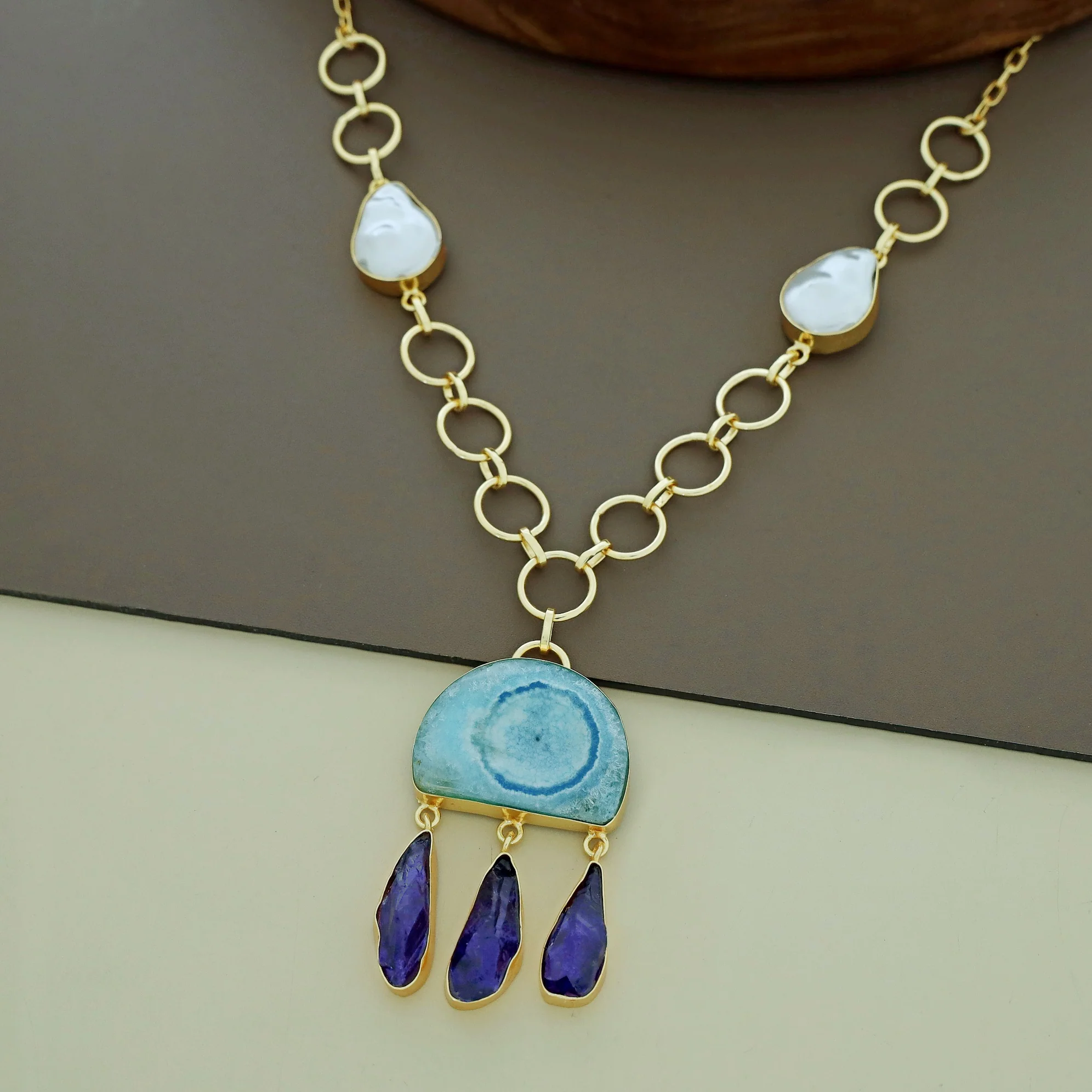 Nancy Golden Circle Baroque + Agate + Raw Stone Neckpiece - Image 6