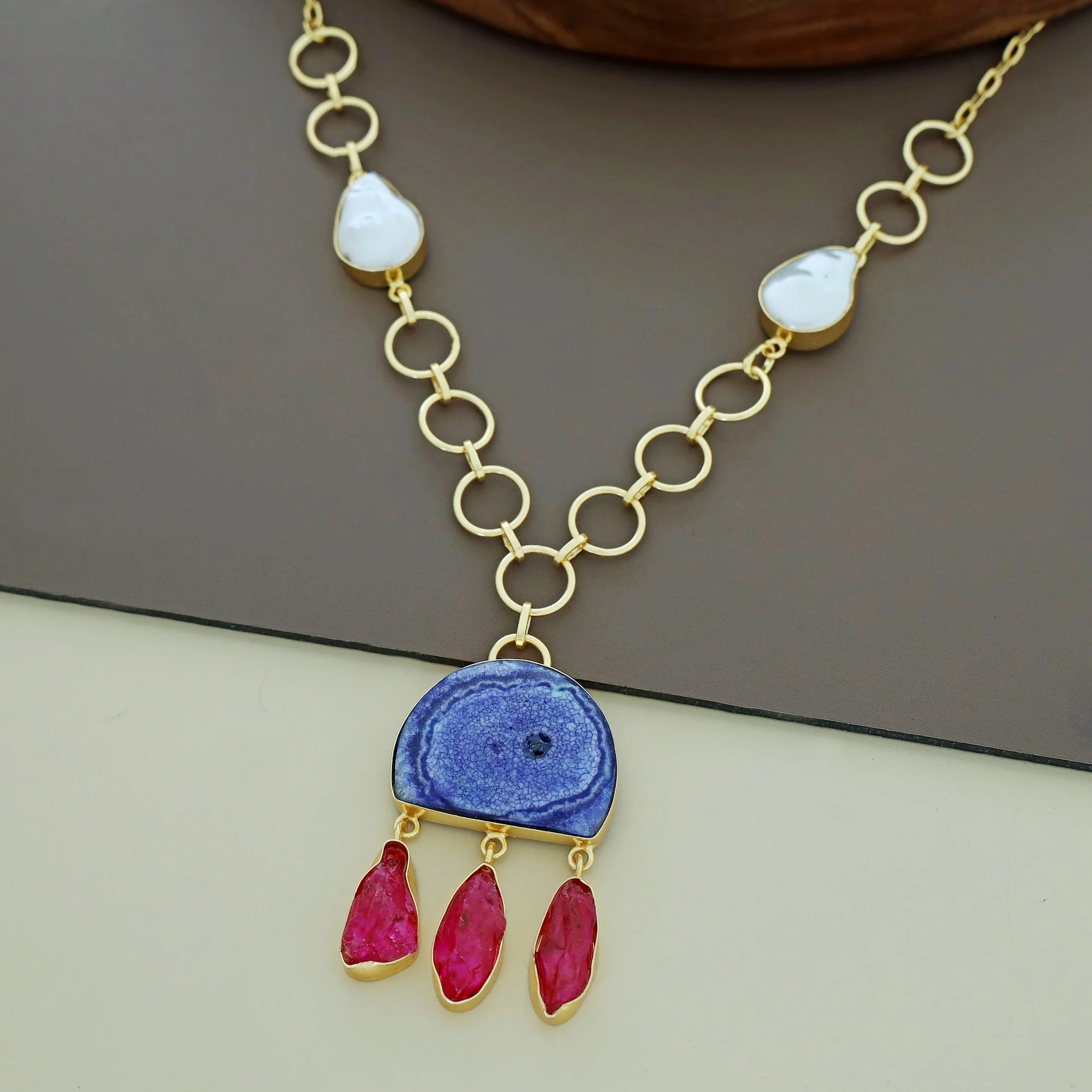 Nancy Golden Circle Baroque + Agate + Raw Stone Neckpiece - Image 7