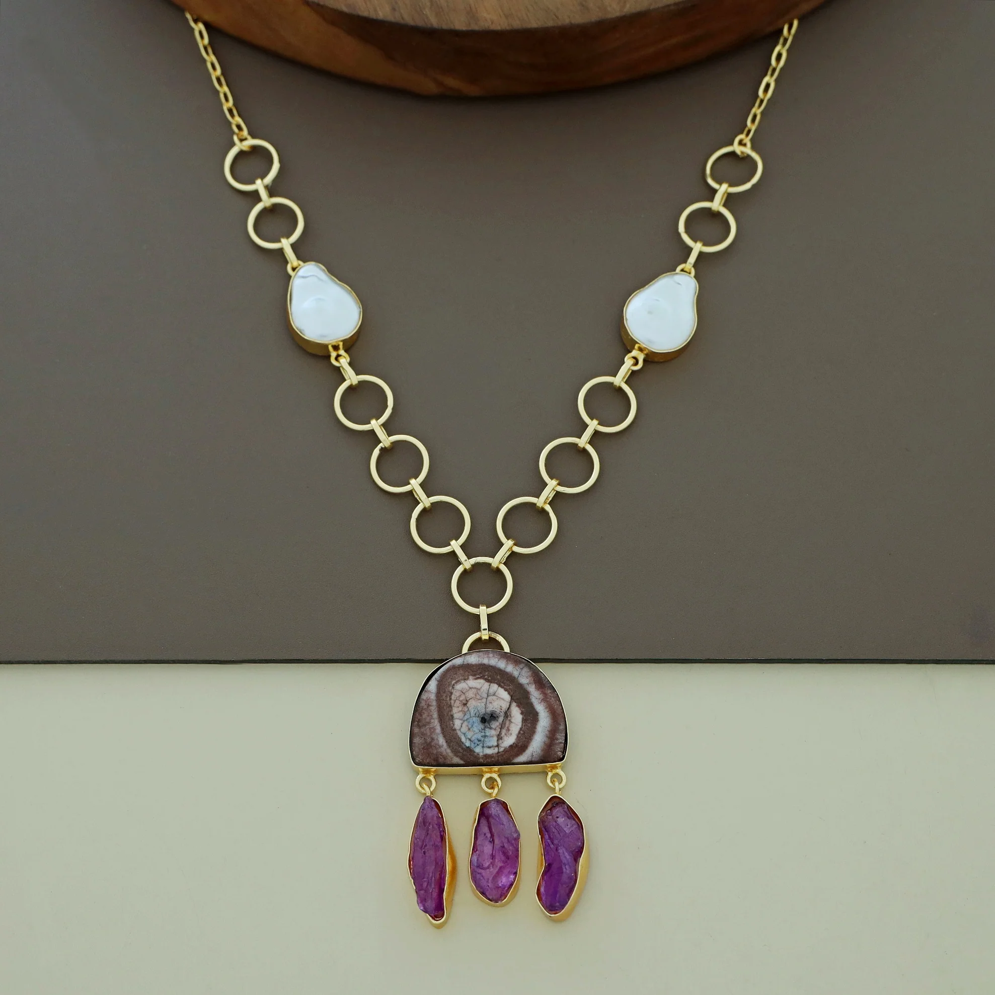 Nancy Golden Circle Baroque + Agate + Raw Stone Neckpiece - Image 8