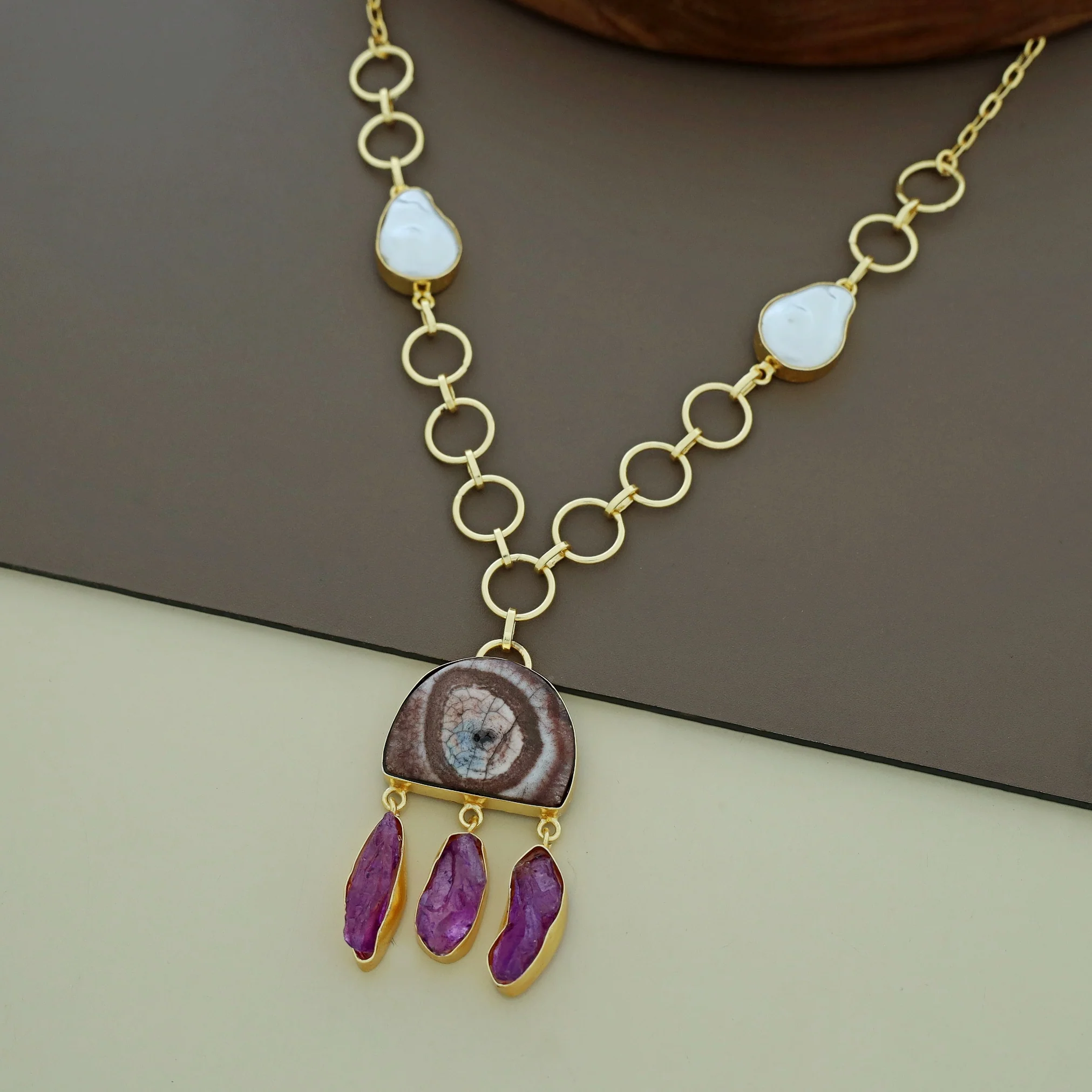 Nancy Golden Circle Baroque + Agate + Raw Stone Neckpiece - Image 9