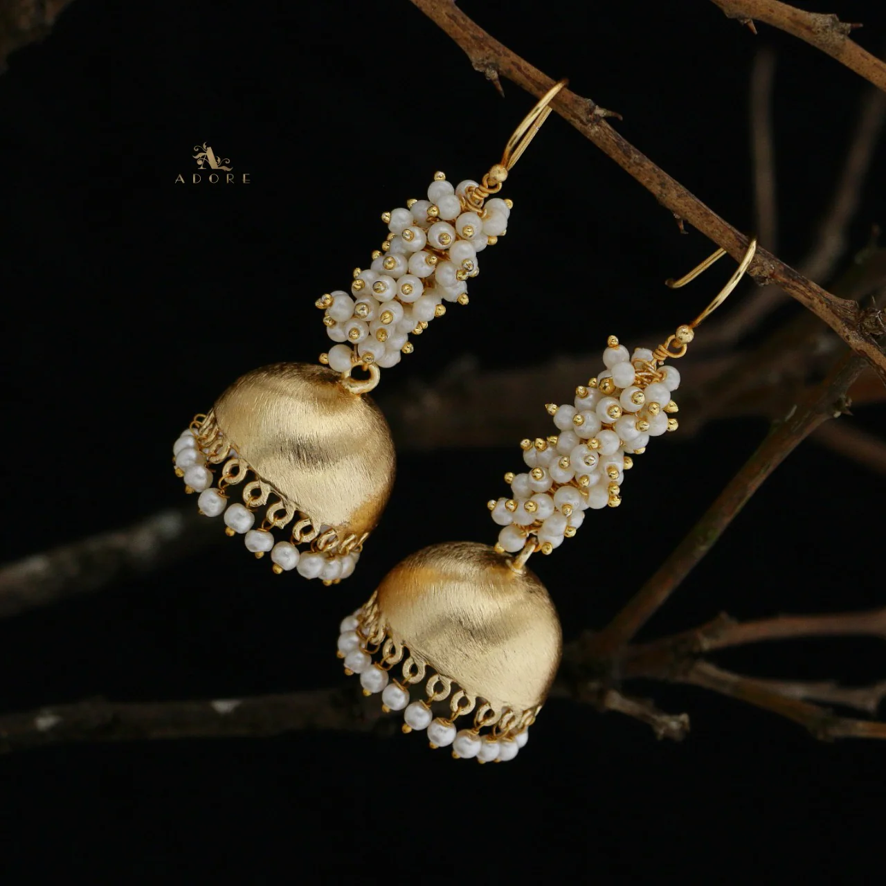 Nashwa Cluster Pearl Jhumka Drop - Image 4