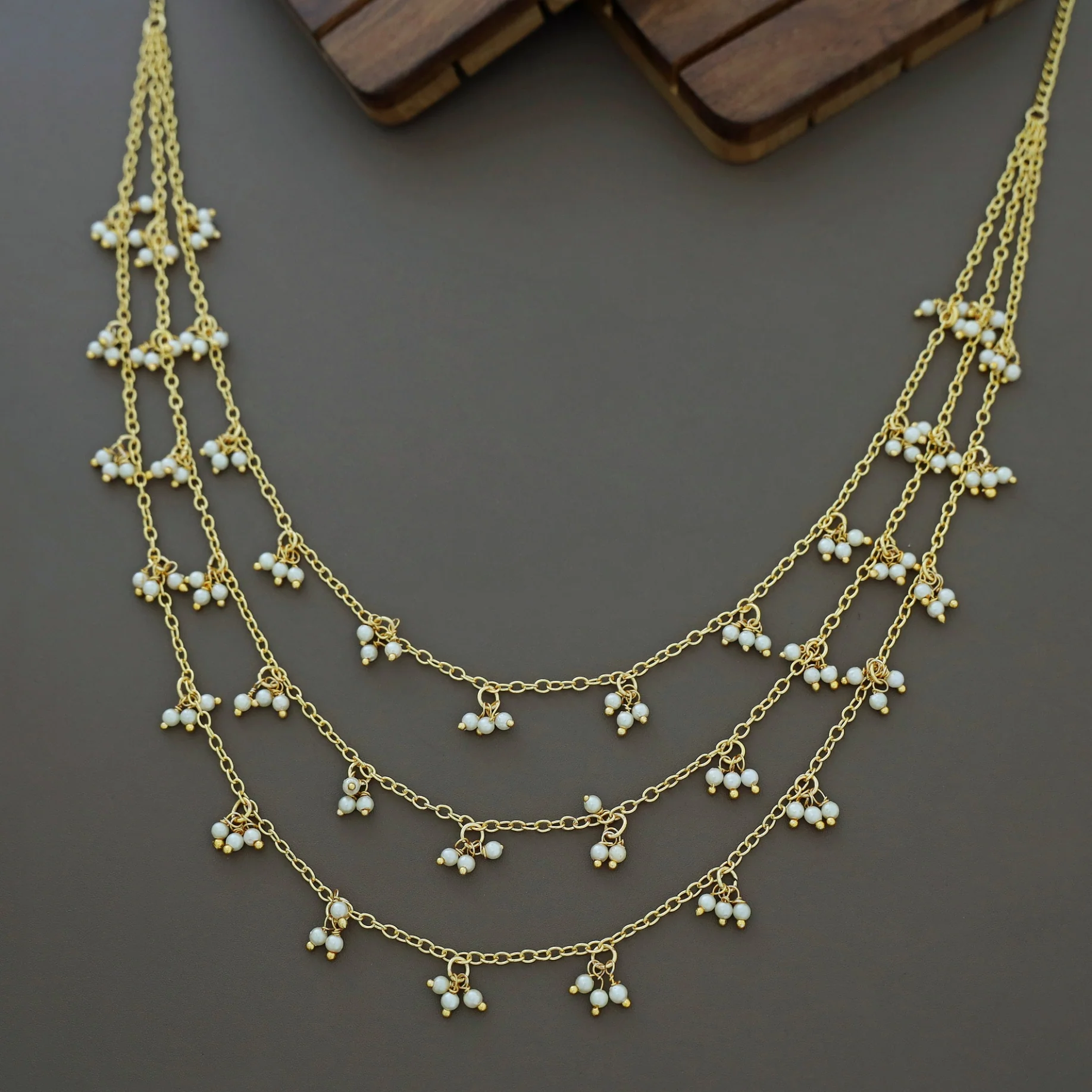 Nataliya 3 Layer Pearl Neckpiece - Image 3