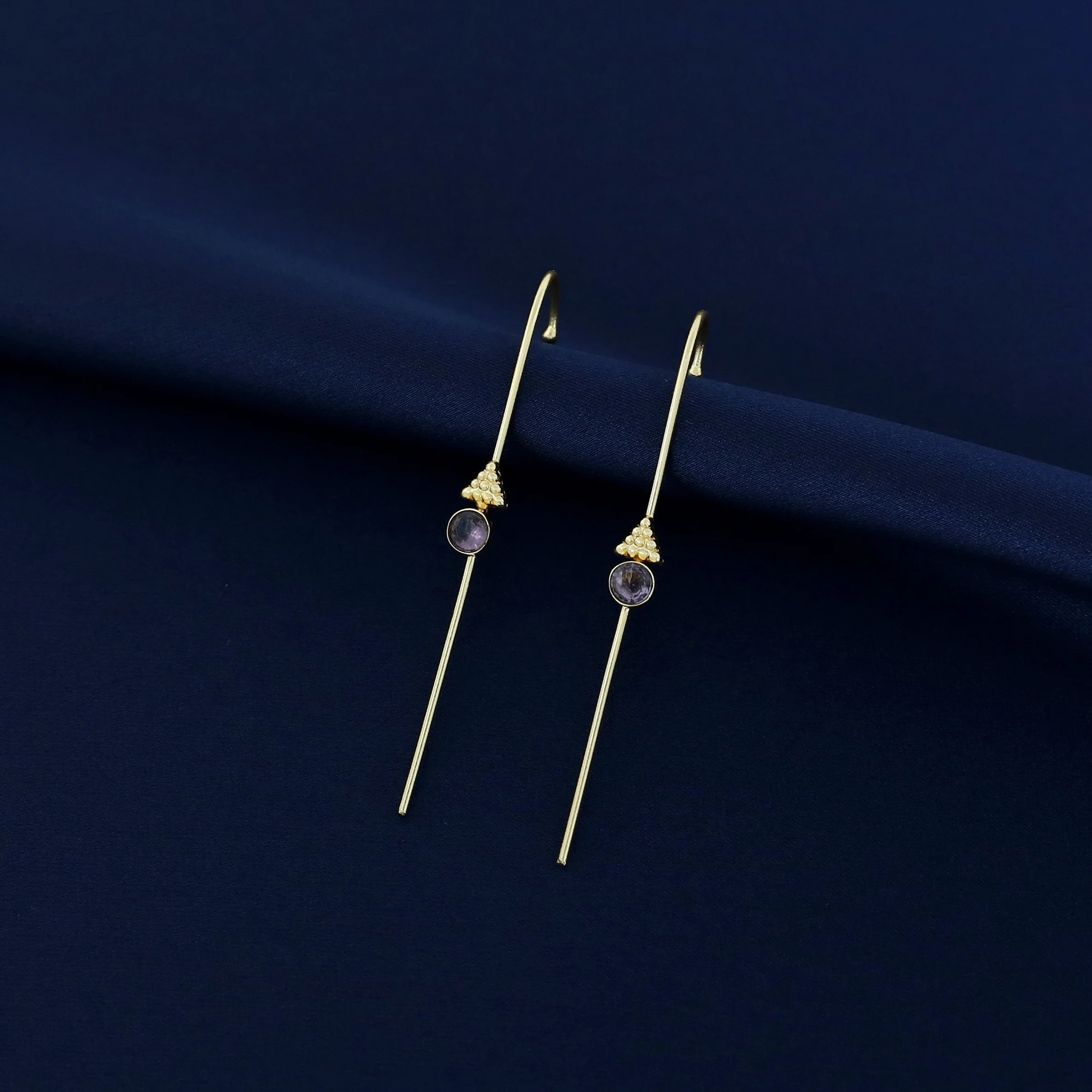 Golden Triangle Round Glossy Stone Ear-cuff (Set Of 2) - Image 12