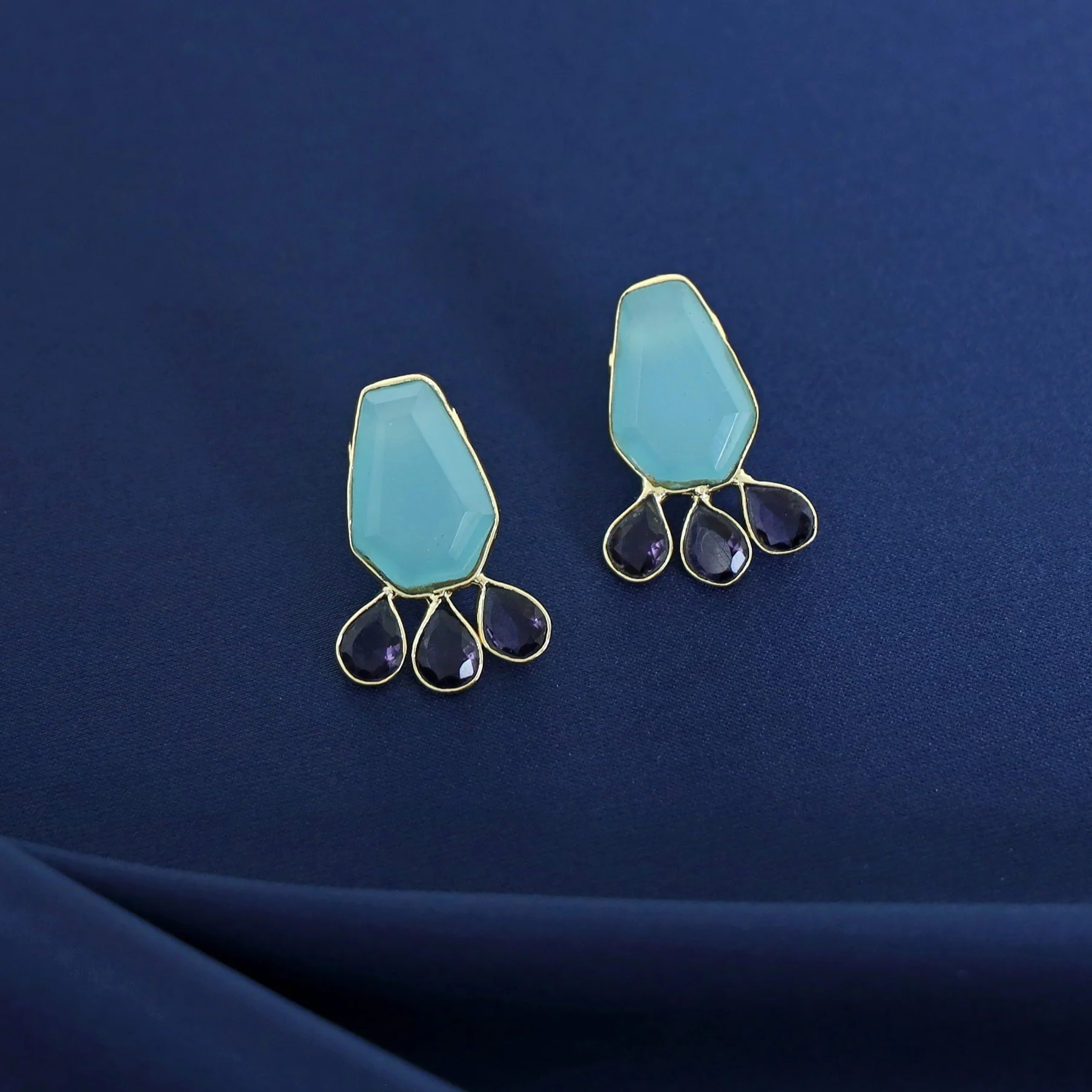 Nathalie Golden Hexagon + Drop Glossy Earring - Image 2