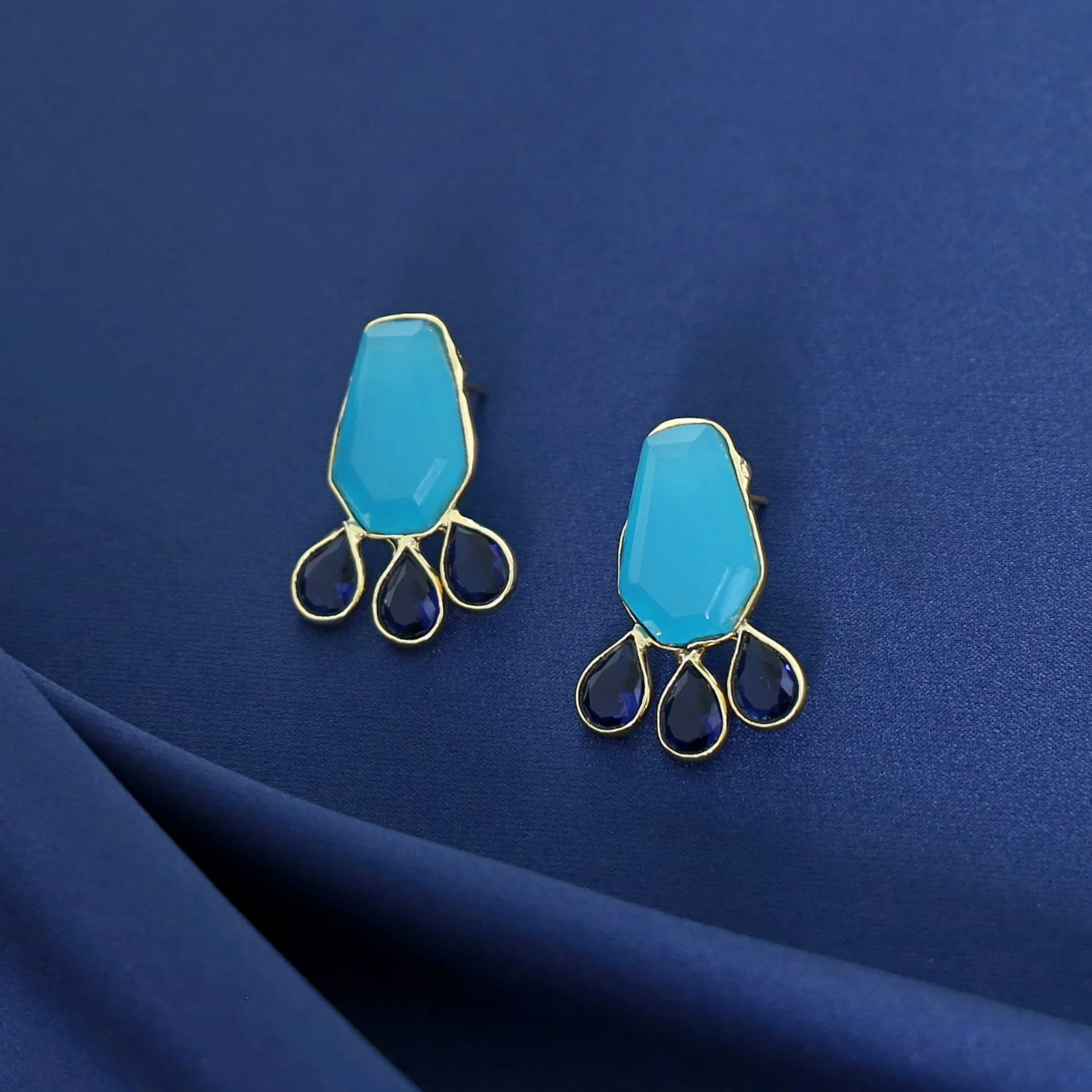 Nathalie Golden Hexagon + Drop Glossy Earring - Image 5