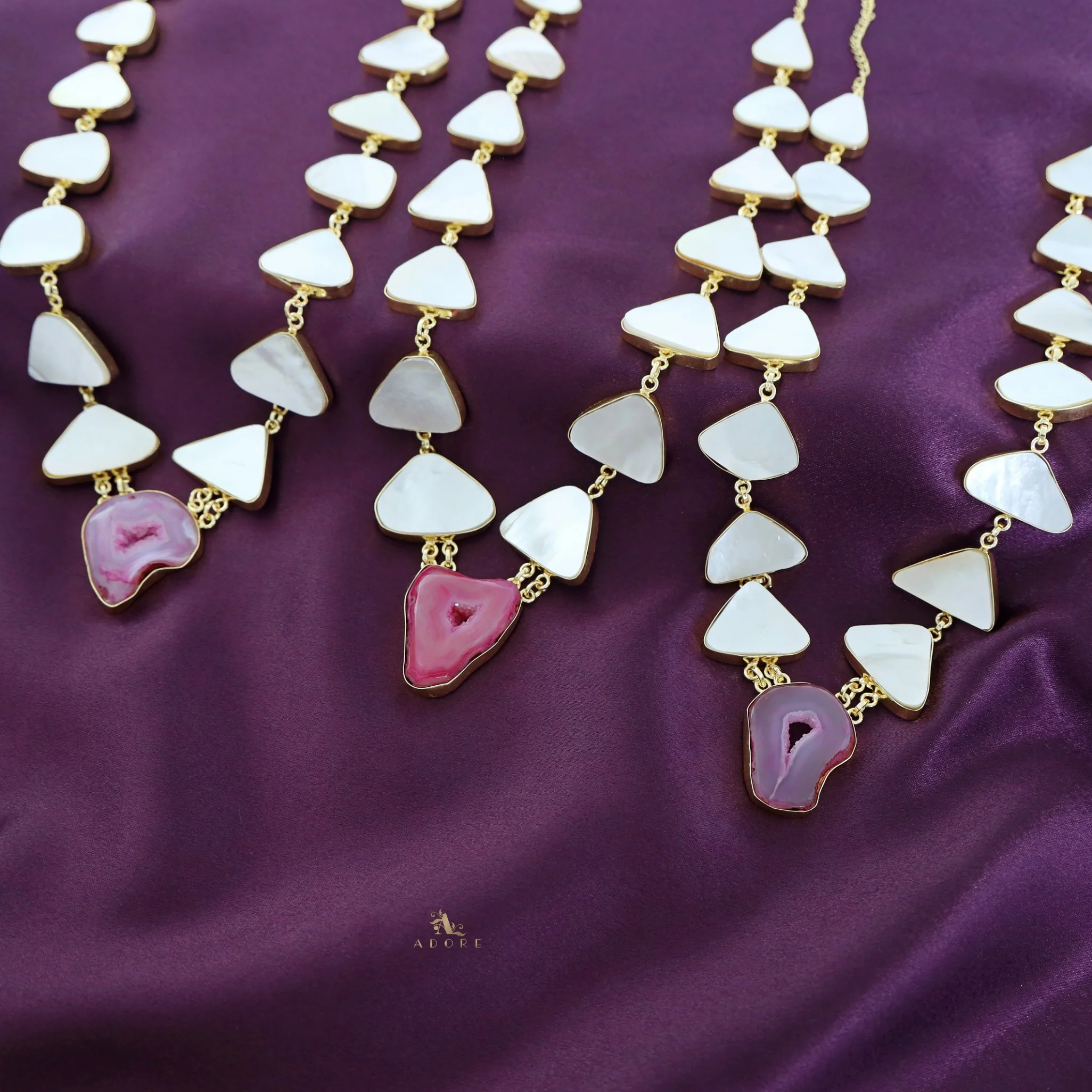 Natural MOP + Agate Stone Neckpiece With Stud - Image 8
