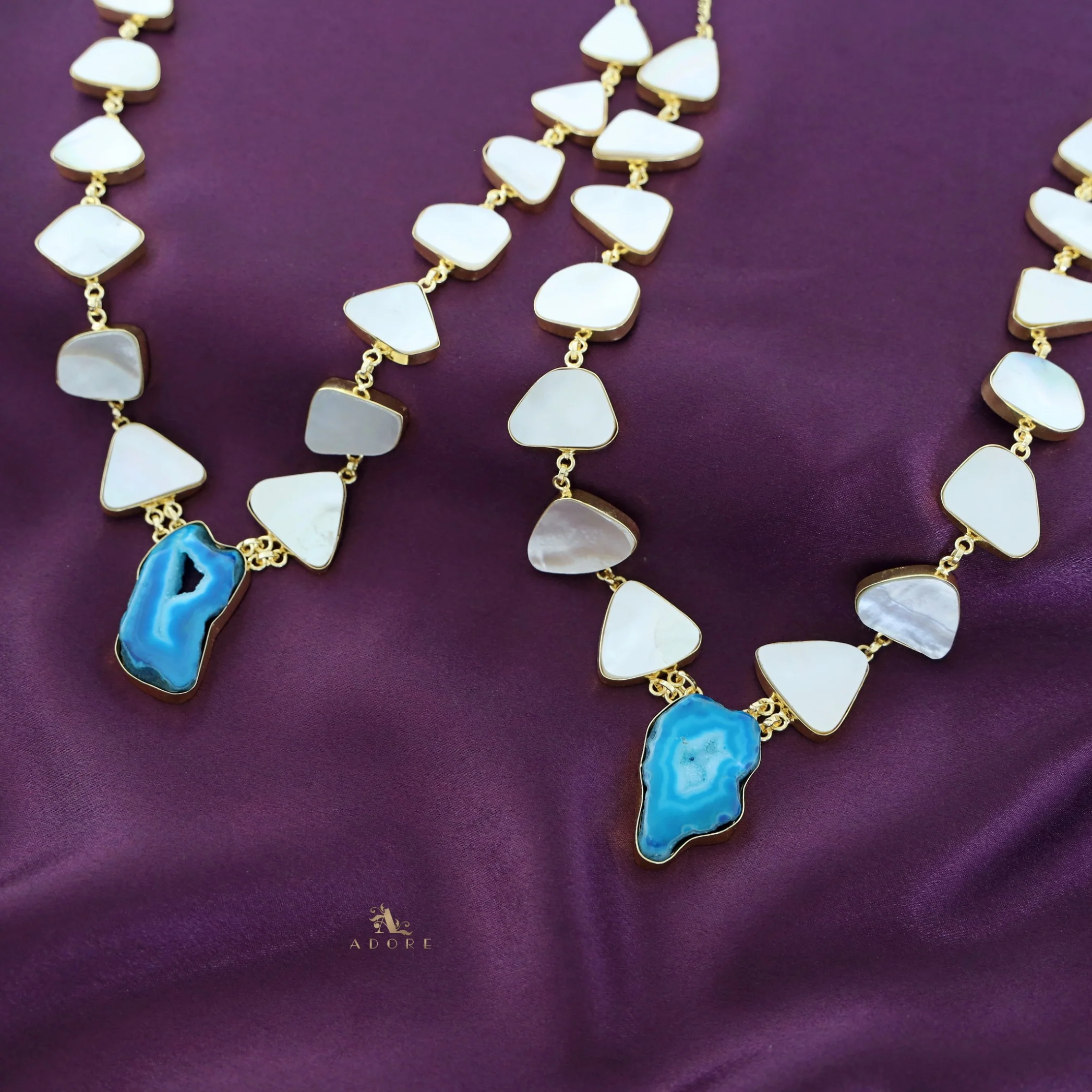 Natural MOP + Agate Stone Neckpiece With Stud - Image 9