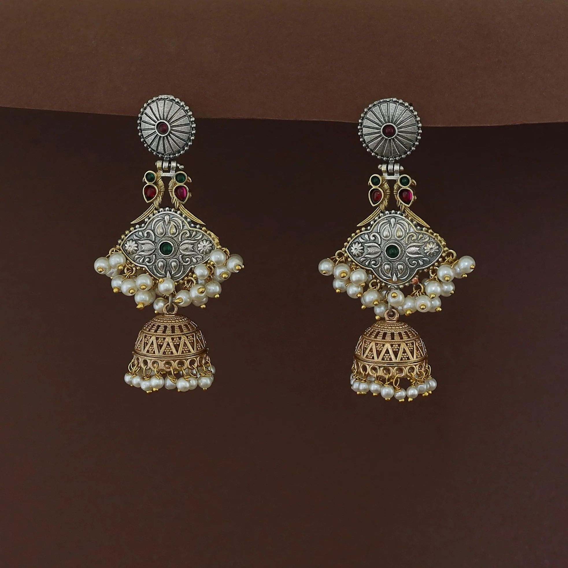 Nayana Dual Bird Pearl Jhumka Earring - Image 2