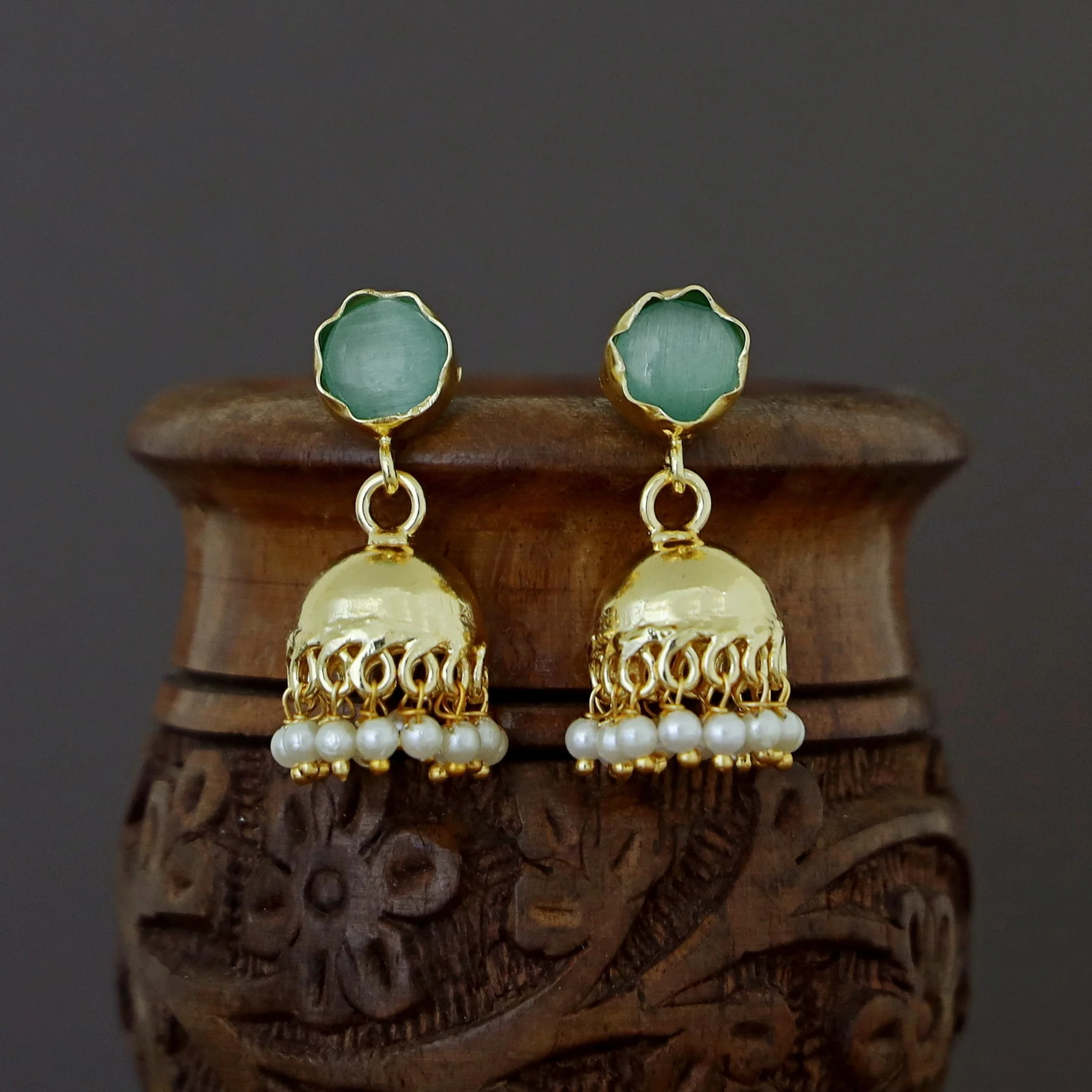 Nayeli Golden Pearl Jhumka - Image 13
