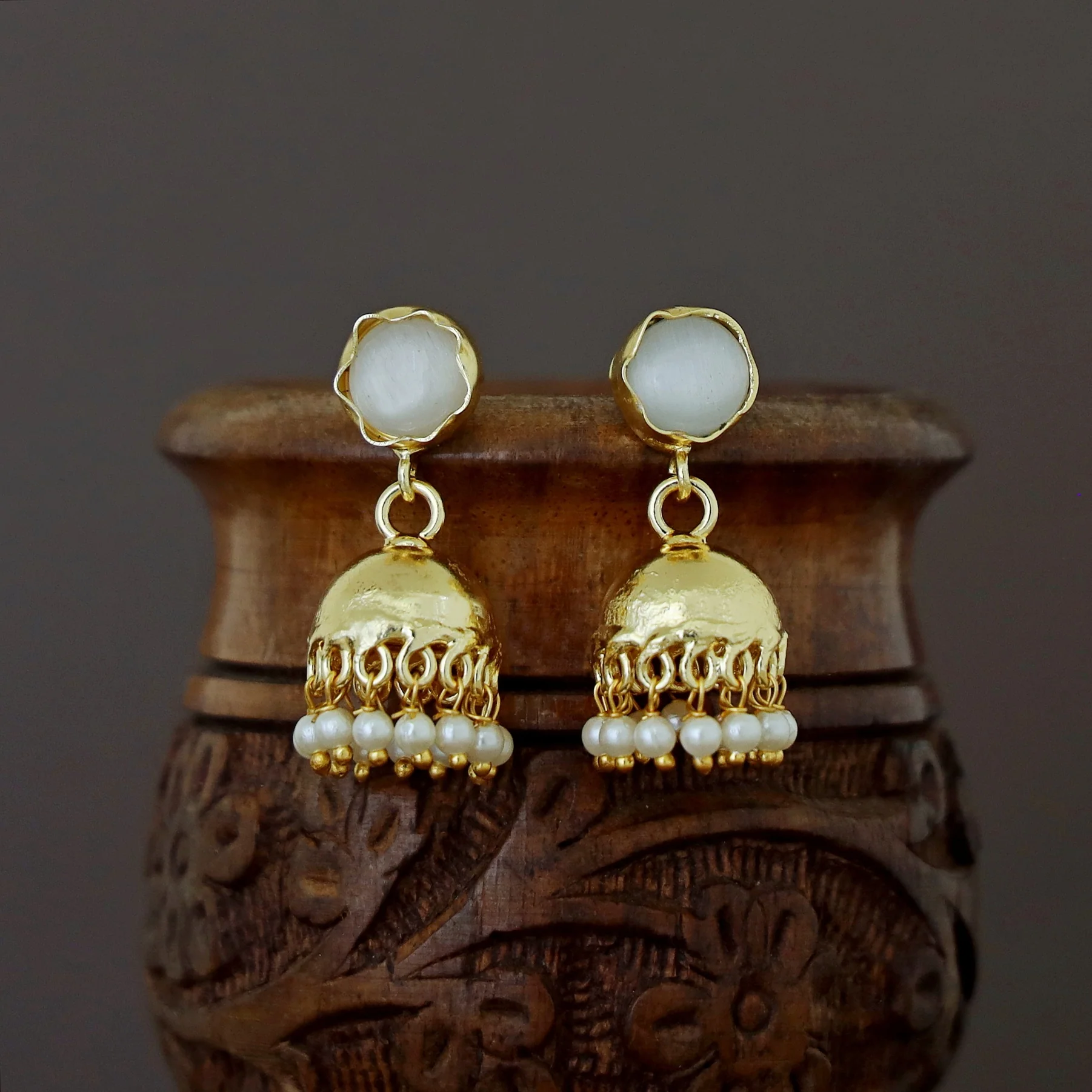Nayeli Golden Pearl Jhumka - Image 14