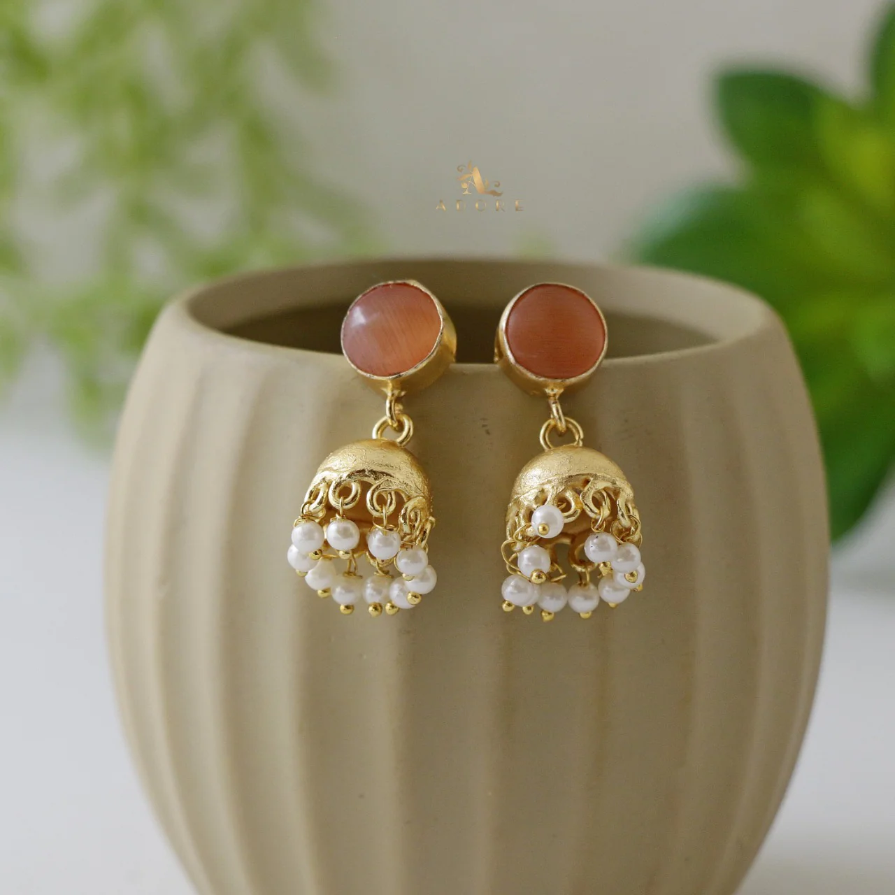Nayeli Golden Pearl Jhumka - Image 23
