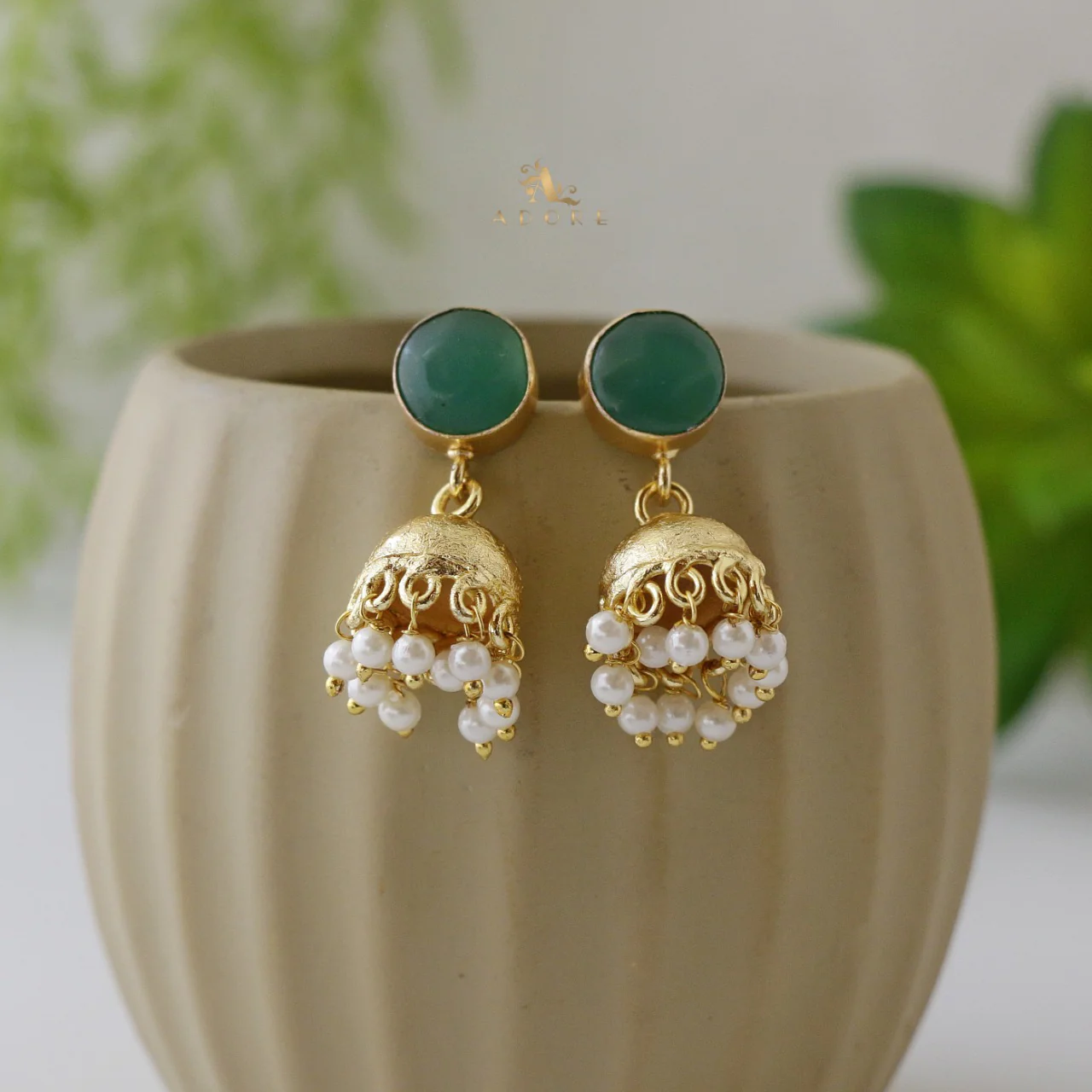 Nayeli Golden Pearl Jhumka - Image 26