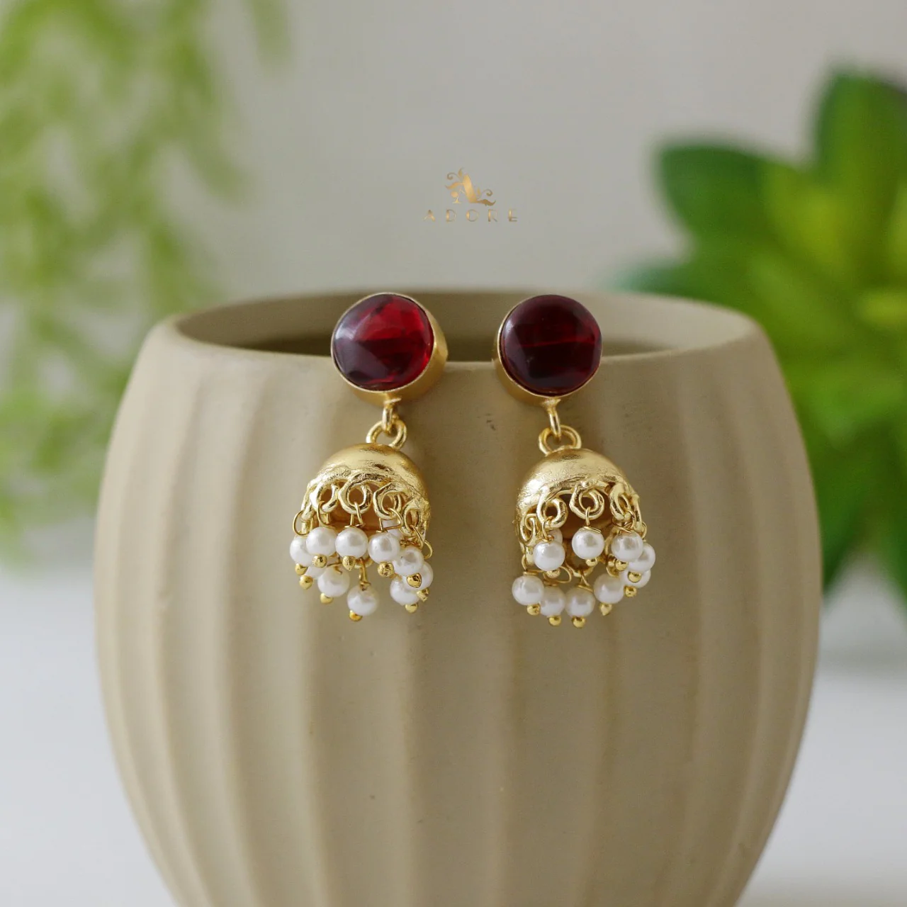 Nayeli Golden Pearl Jhumka - Image 29