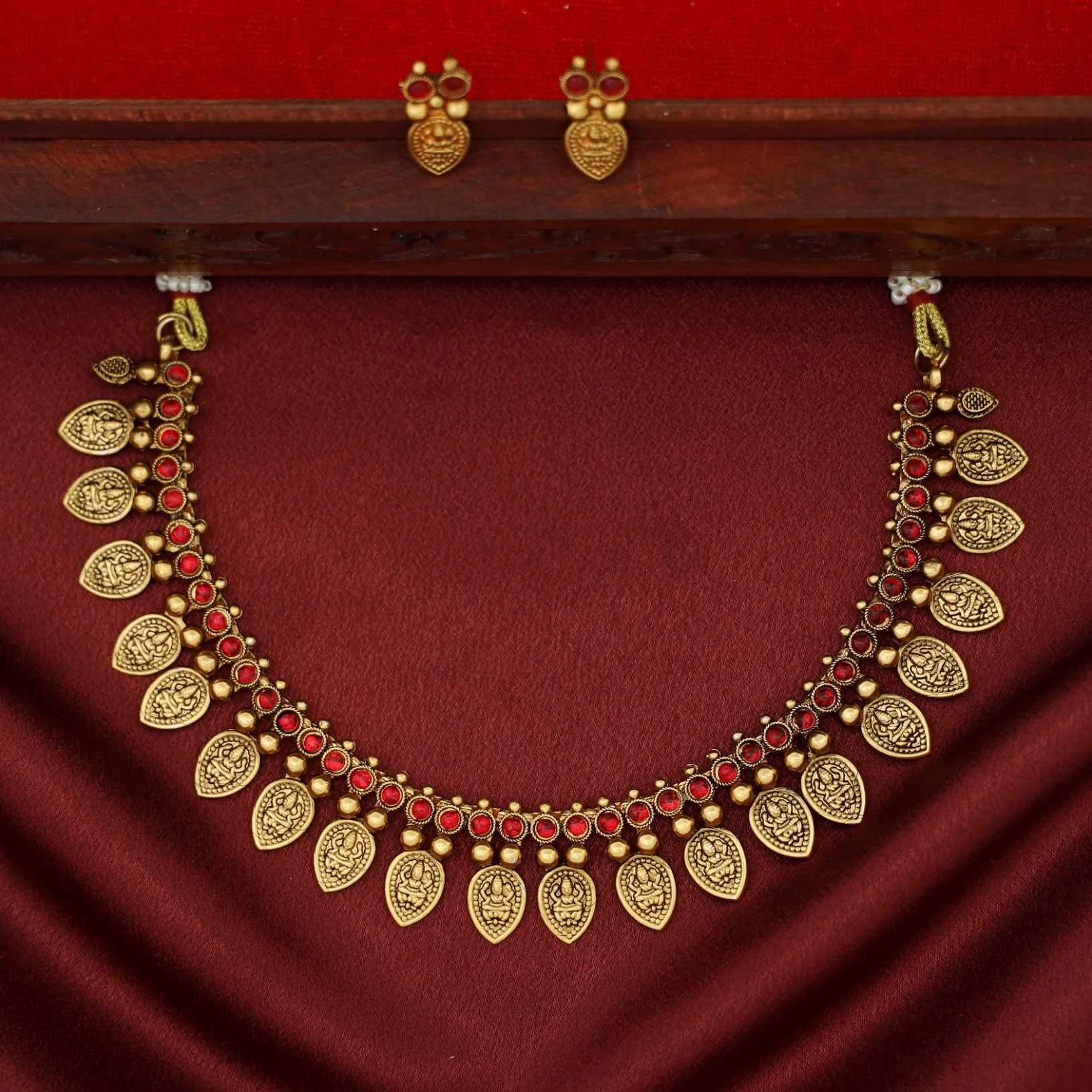 Neesha Devi Drop Golden Ball Short Neckpiece With Earring - Image 2