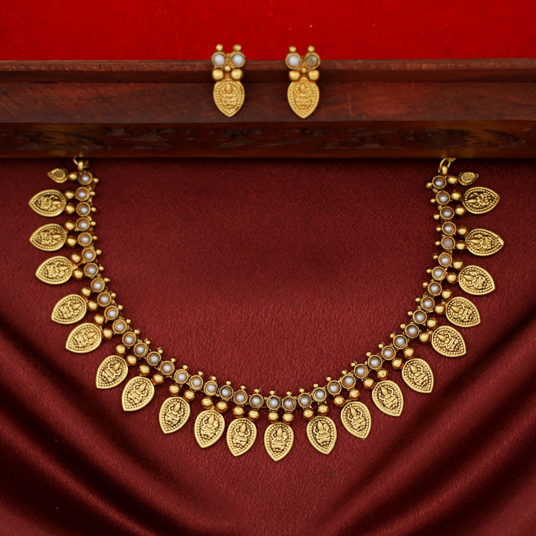 Neesha Devi Drop Golden Ball Short Neckpiece With Earring - Image 4