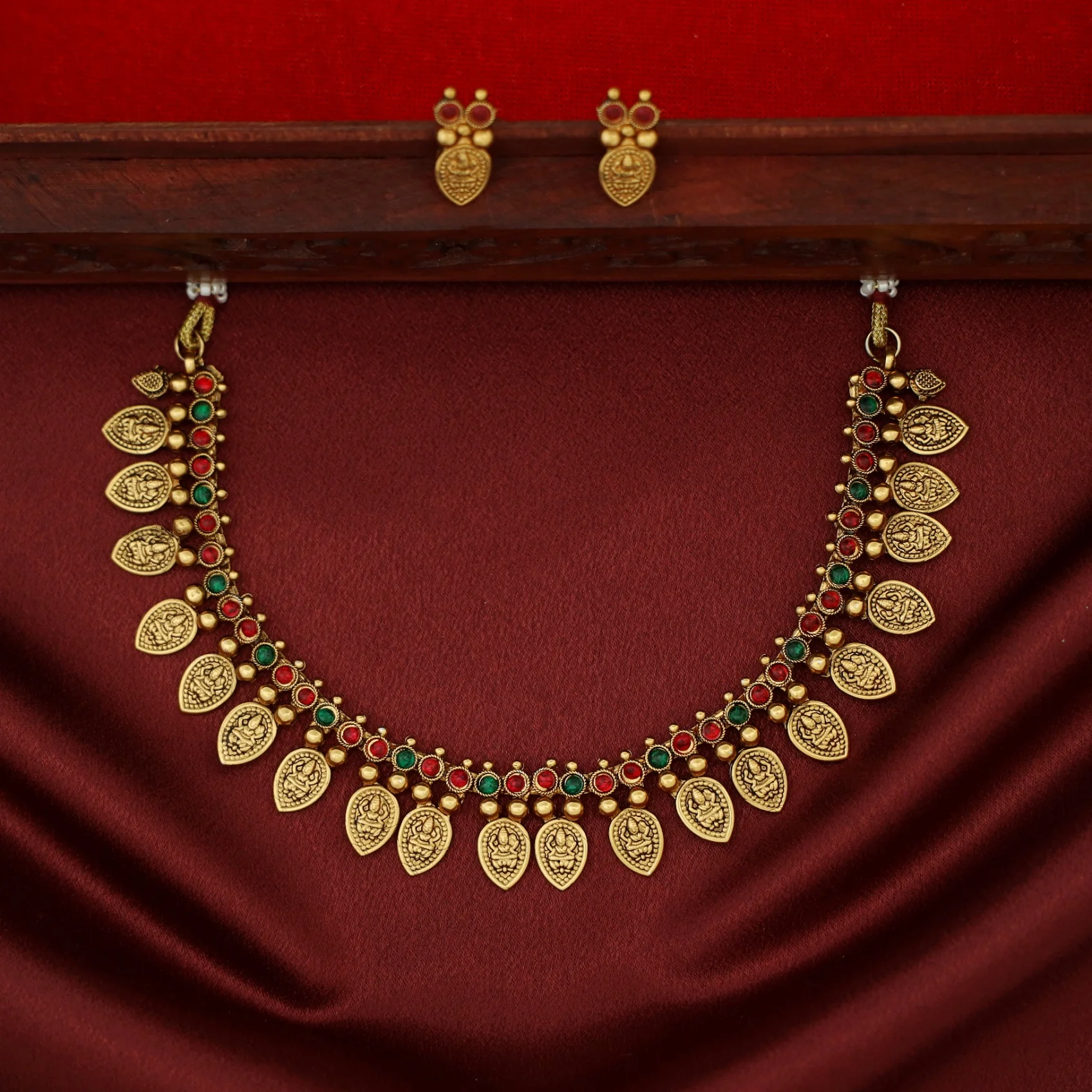 Neesha Devi Drop Golden Ball Short Neckpiece With Earring - Image 5