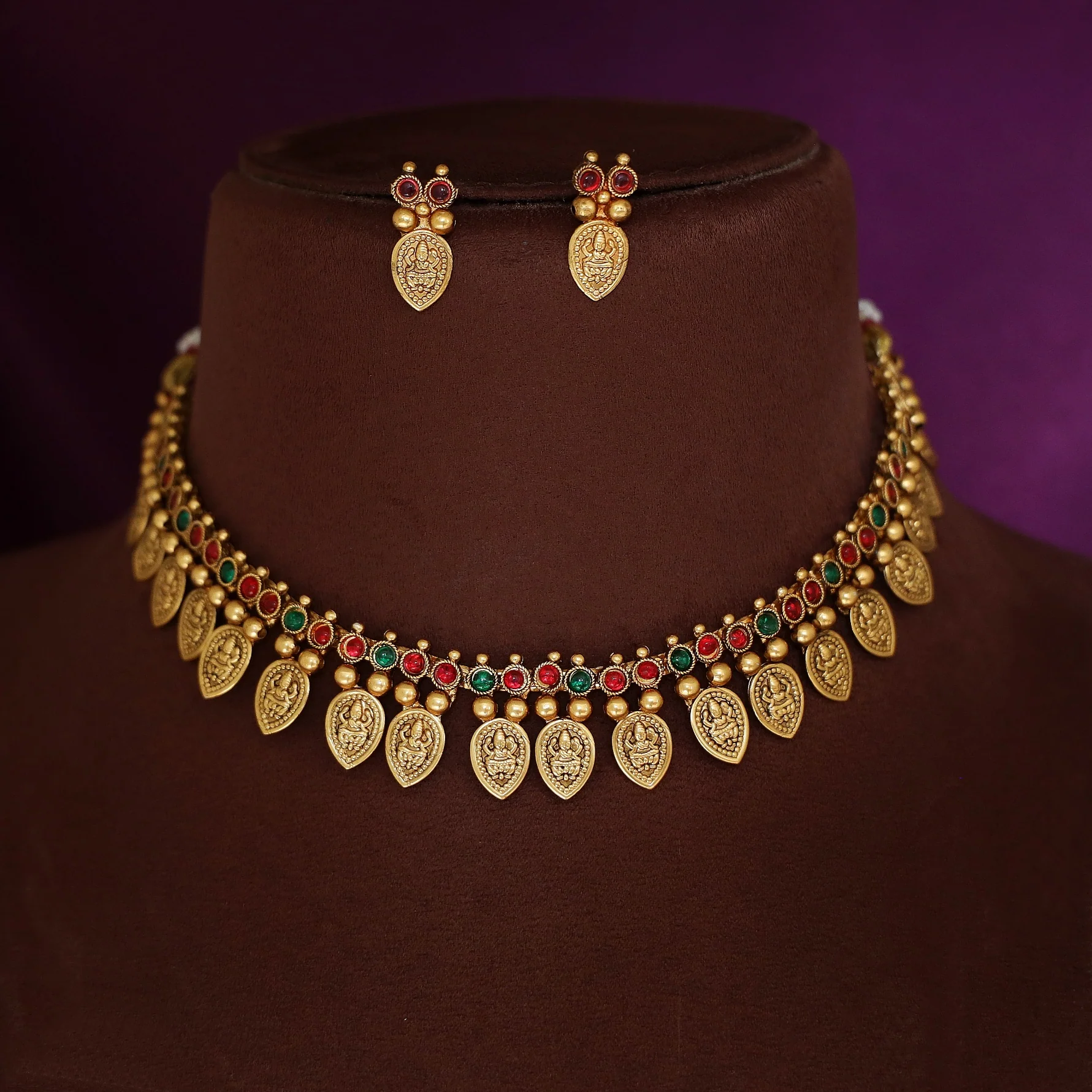 Neesha Devi Drop Golden Ball Short Neckpiece With Earring - Image 6