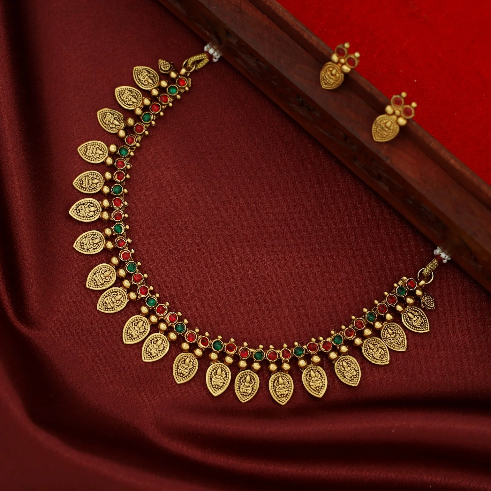 Neesha Devi Drop Golden Ball Short Neckpiece With Earring - Image 7