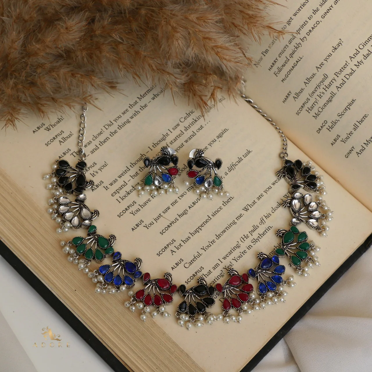 Nemali Peacock Neckpiece With Earring (Colour Option) - Image 5
