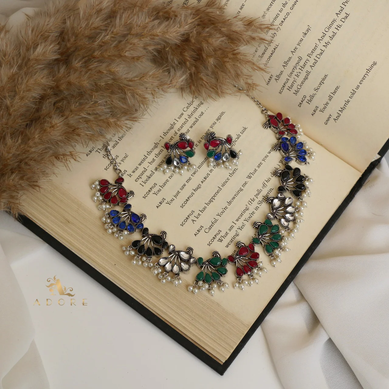 Nemali Peacock Neckpiece With Earring (Colour Option) - Image 7