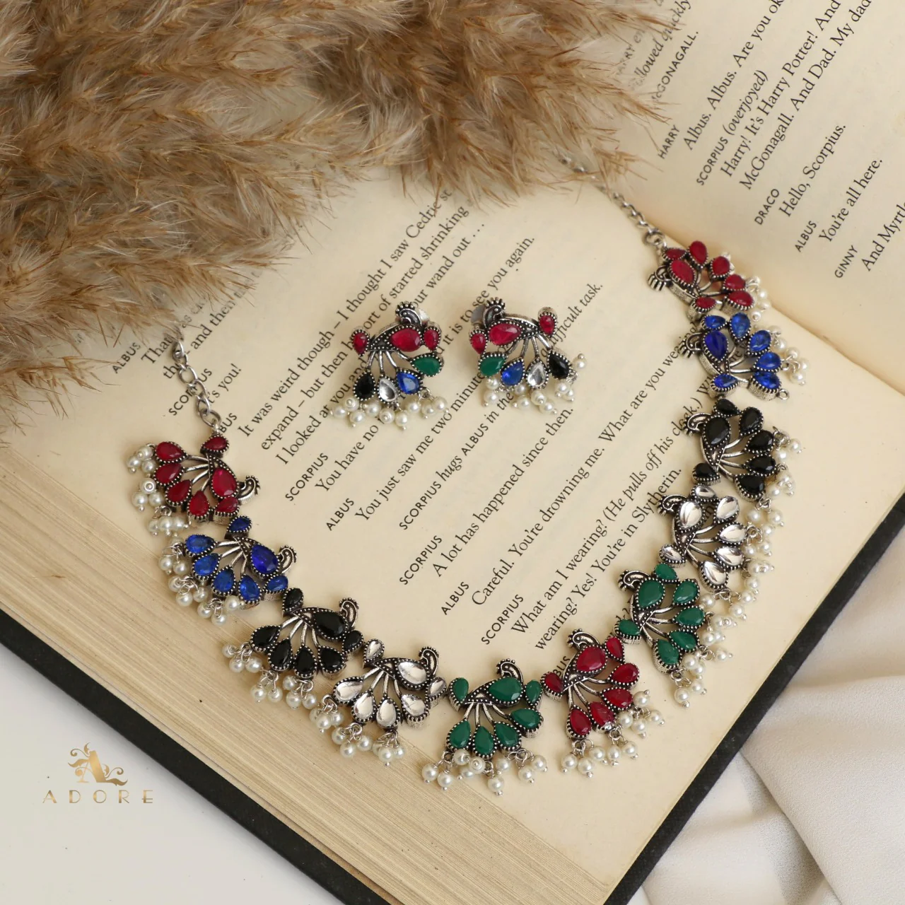 Nemali Peacock Neckpiece With Earring (Colour Option) - Image 8