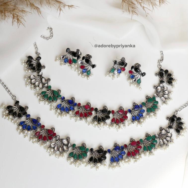 Nemali Peacock Neckpiece With Earring (Colour Option) - Image 9