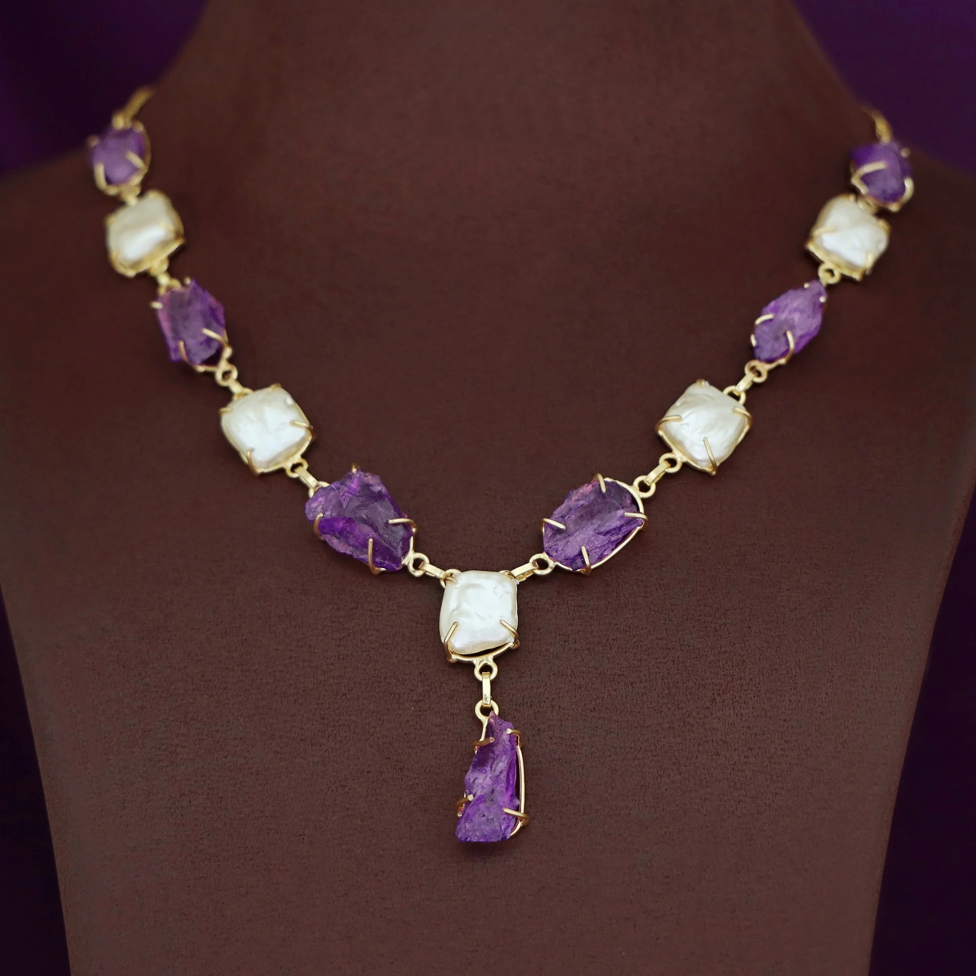 Nessa Claw Baroque + Dyed + Raw Stone Neckpiece - Image 6