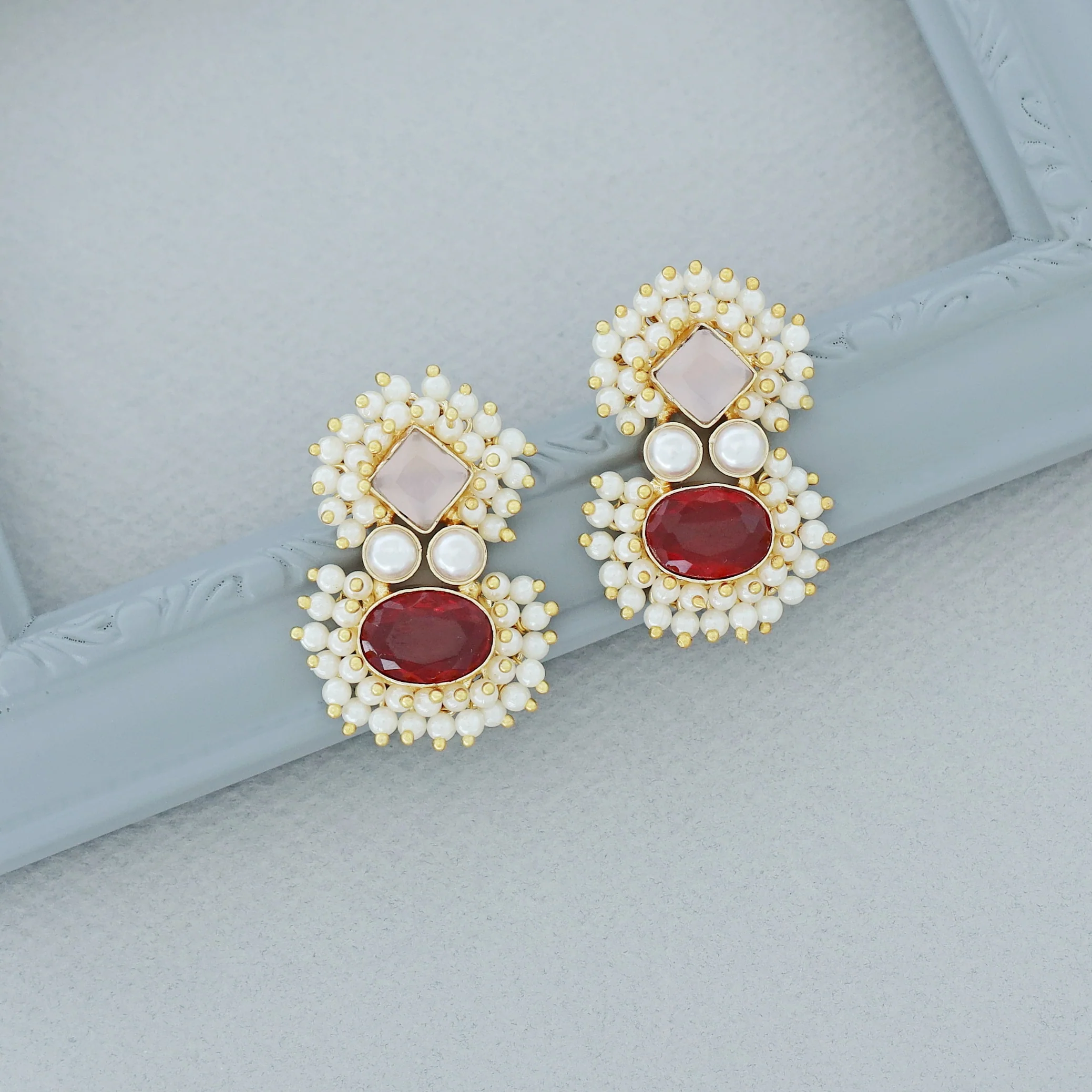 Nimora Dual Glossy Cluster Pearl Earring - Image 13