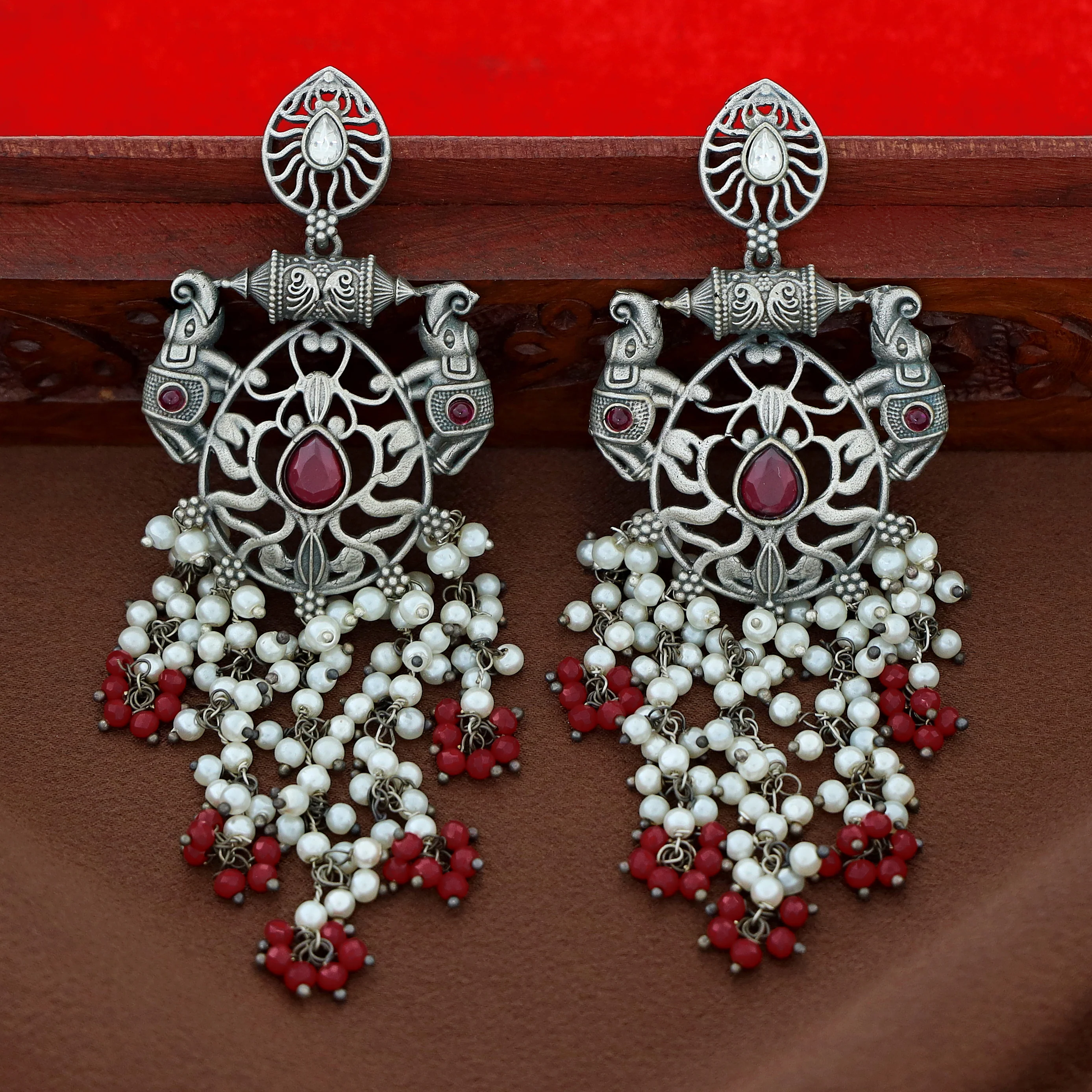 Nina Twin Airavat Hanging Bunch Pearl Earring - Image 2