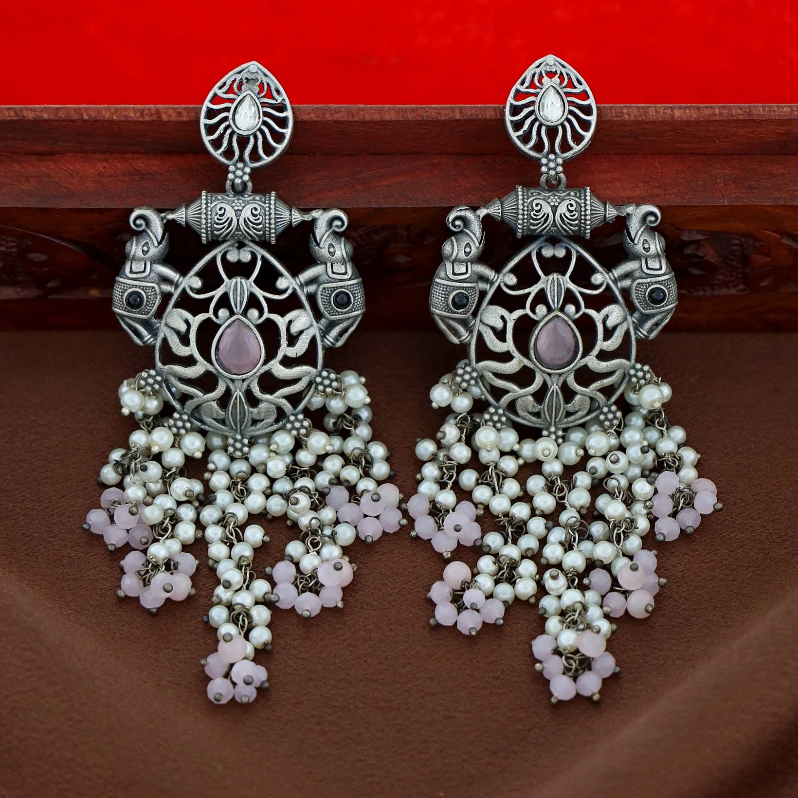 Nina Twin Airavat Hanging Bunch Pearl Earring - Image 3
