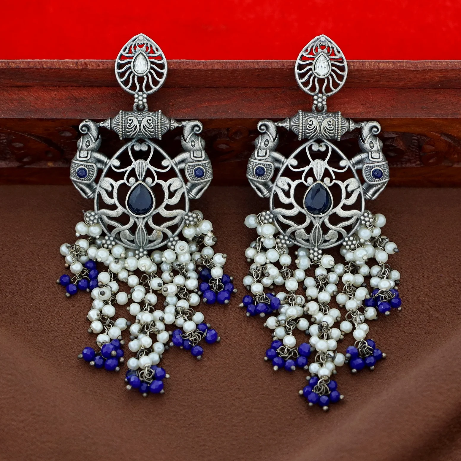 Nina Twin Airavat Hanging Bunch Pearl Earring - Image 4