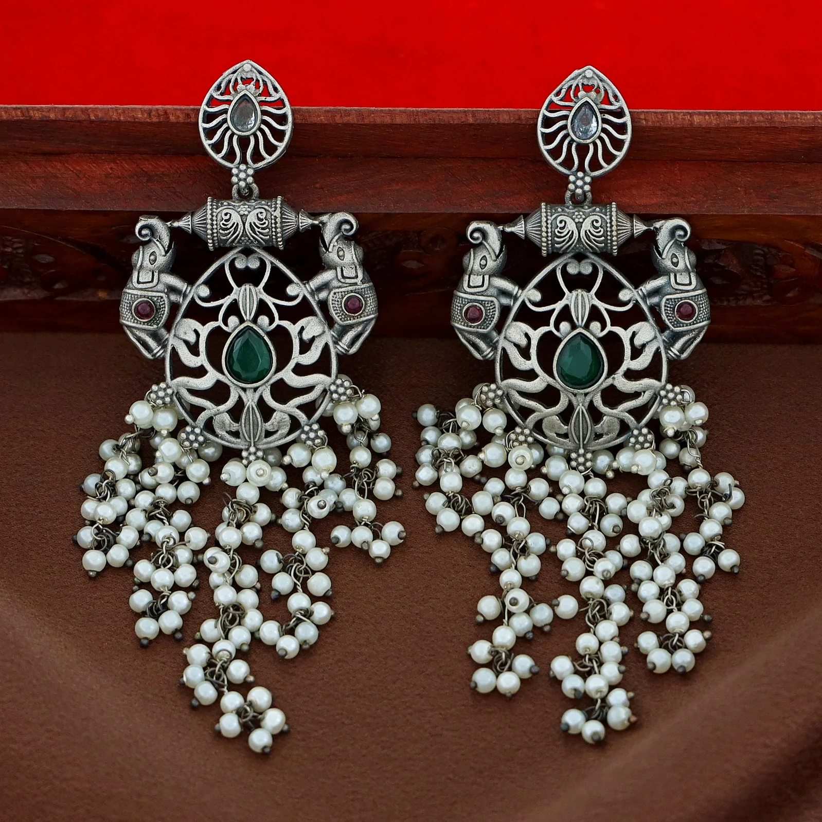Nina Twin Airavat Hanging Bunch Pearl Earring - Image 6