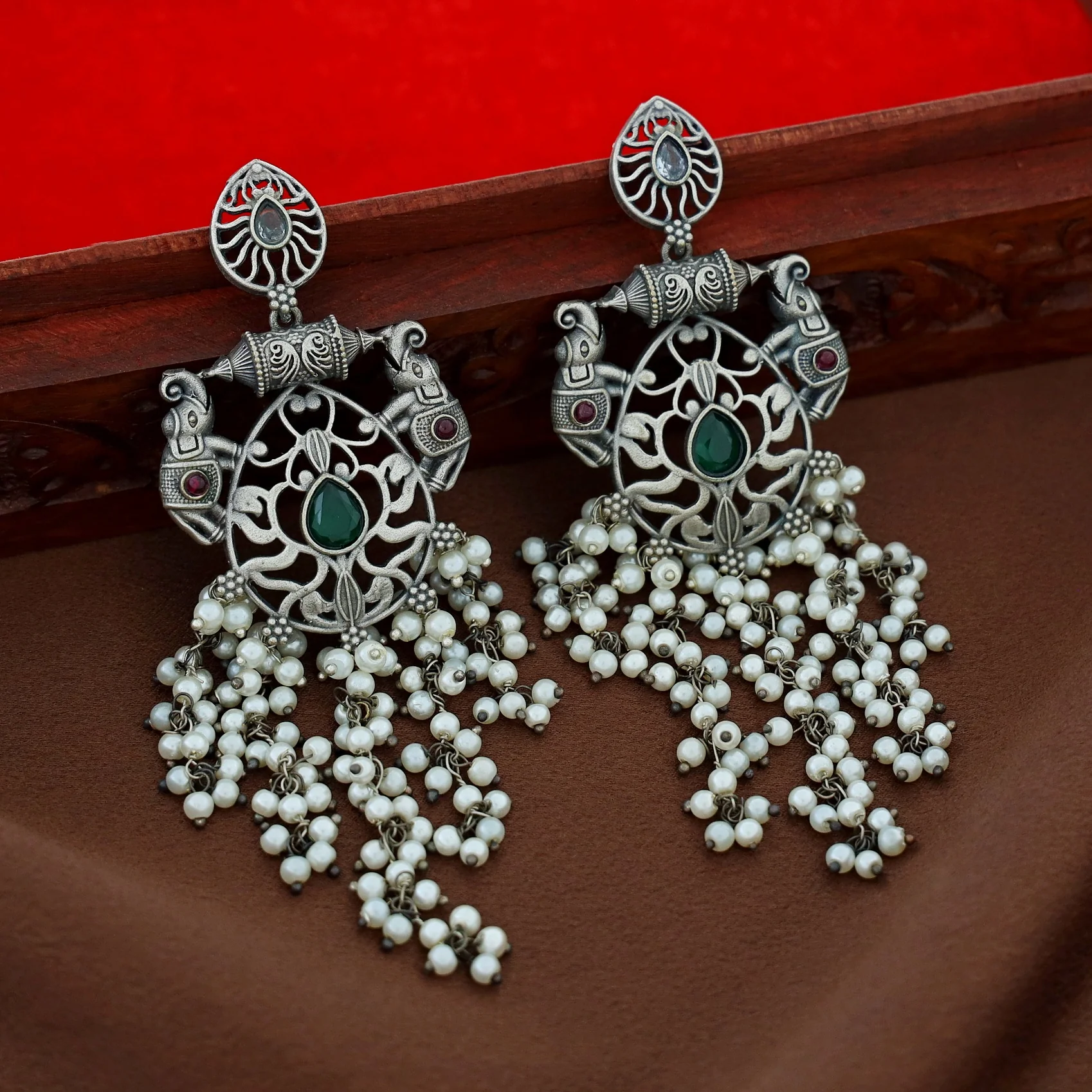 Nina Twin Airavat Hanging Bunch Pearl Earring - Image 7