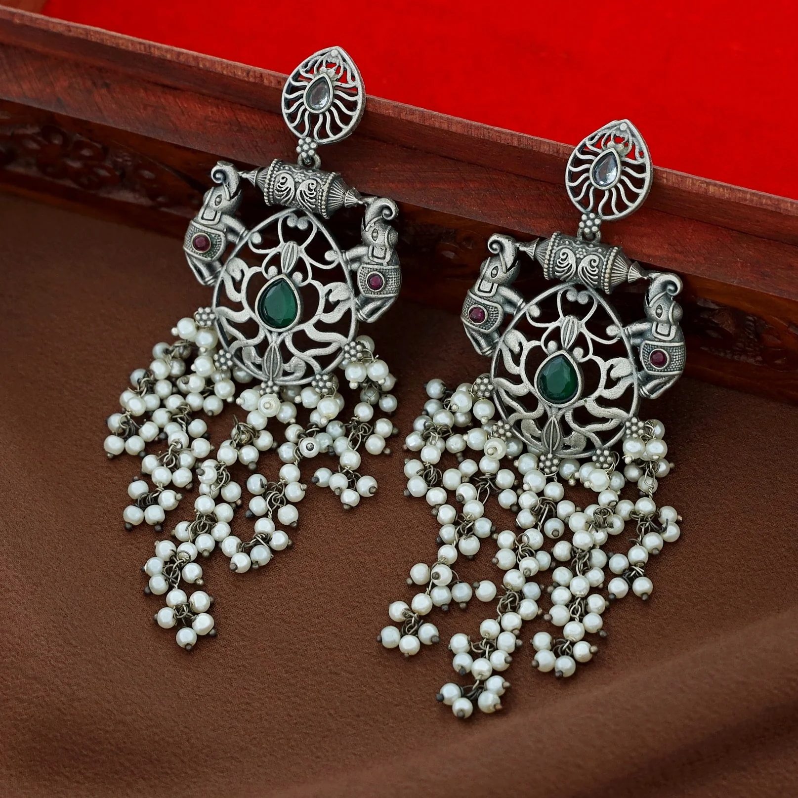 Nina Twin Airavat Hanging Bunch Pearl Earring - Image 8