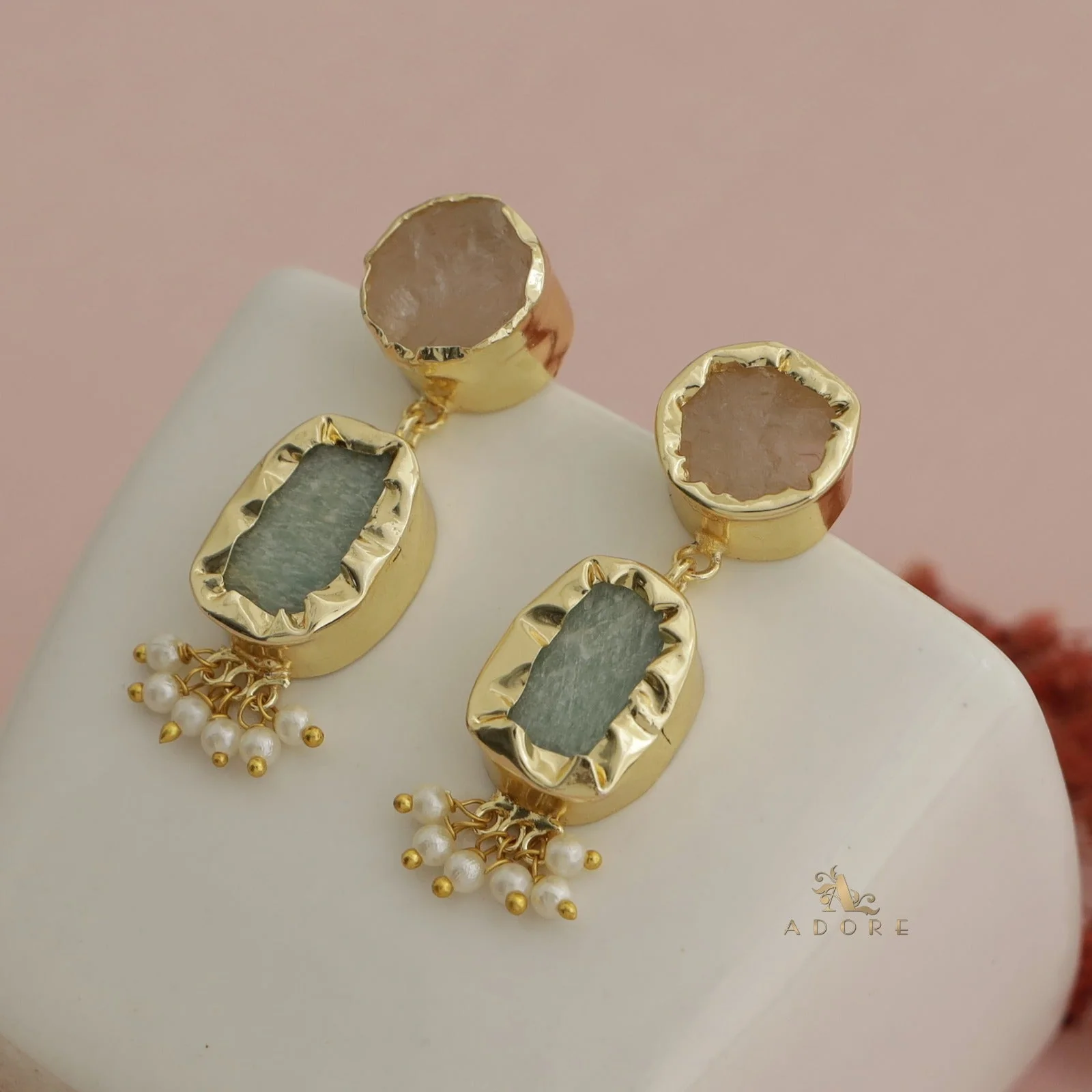 Nira Dual Raw Stone Pearl Earring - Image 13