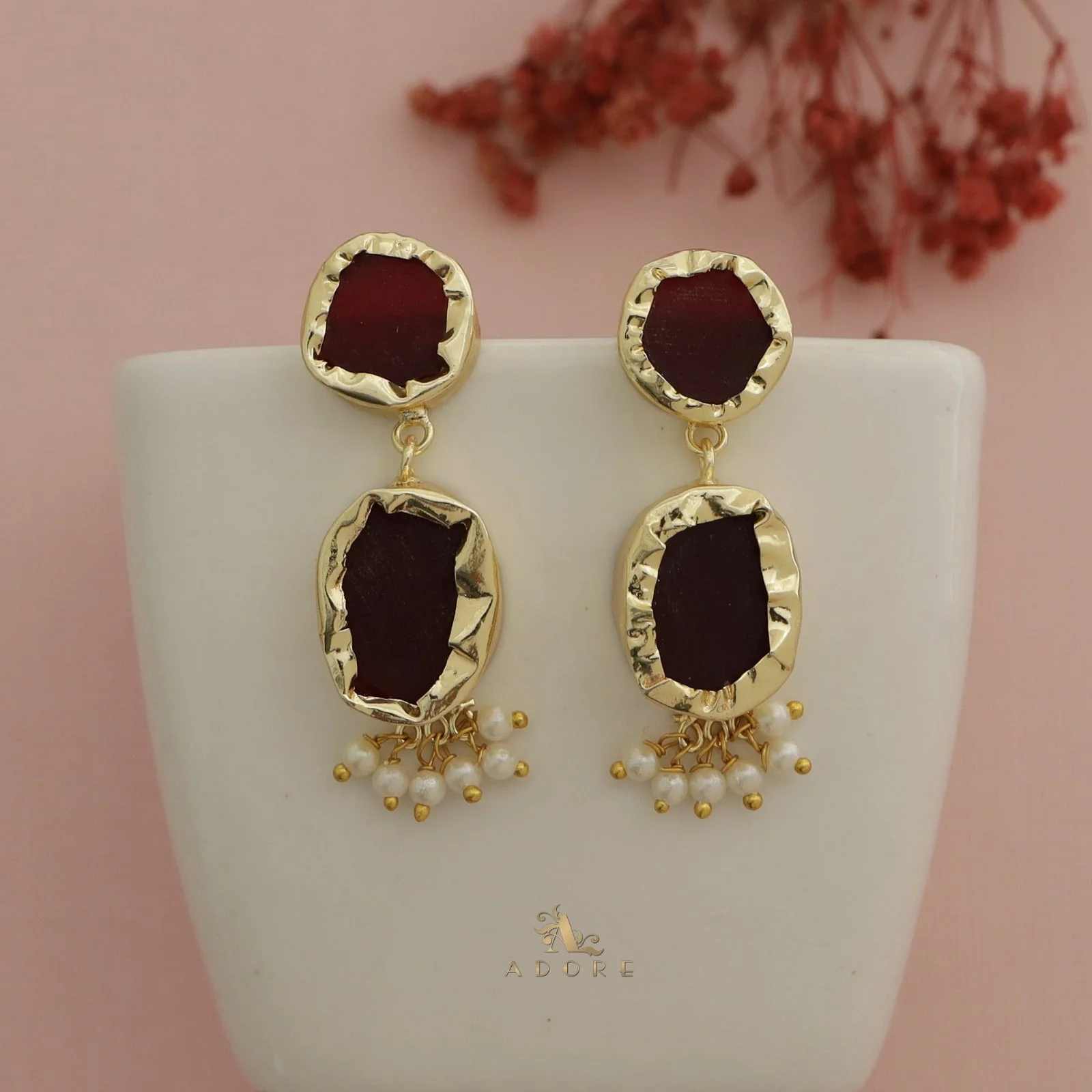 Nira Dual Raw Stone Pearl Earring - Image 3