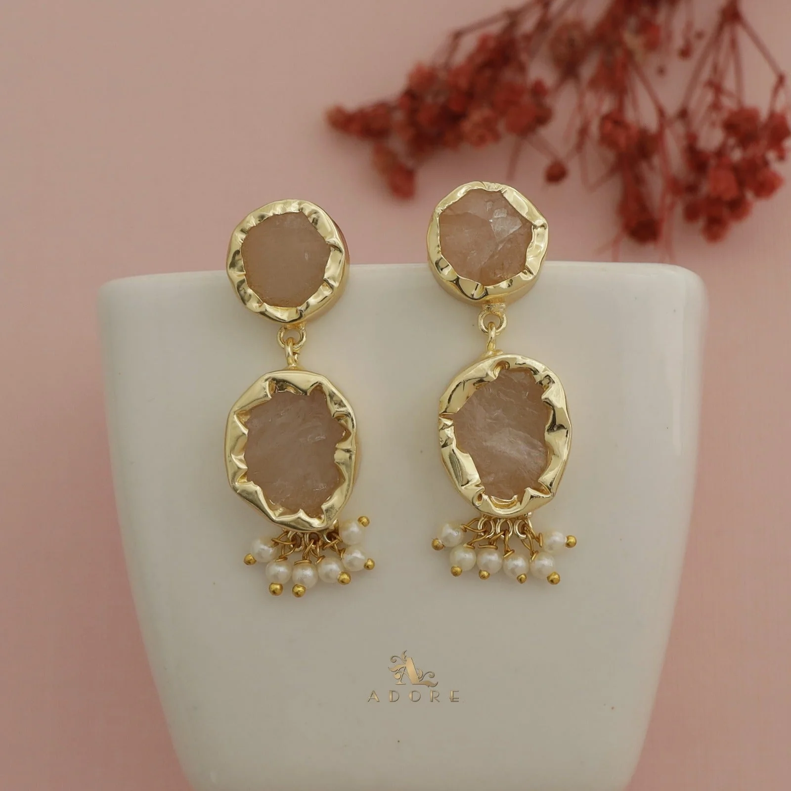 Nira Dual Raw Stone Pearl Earring - Image 4