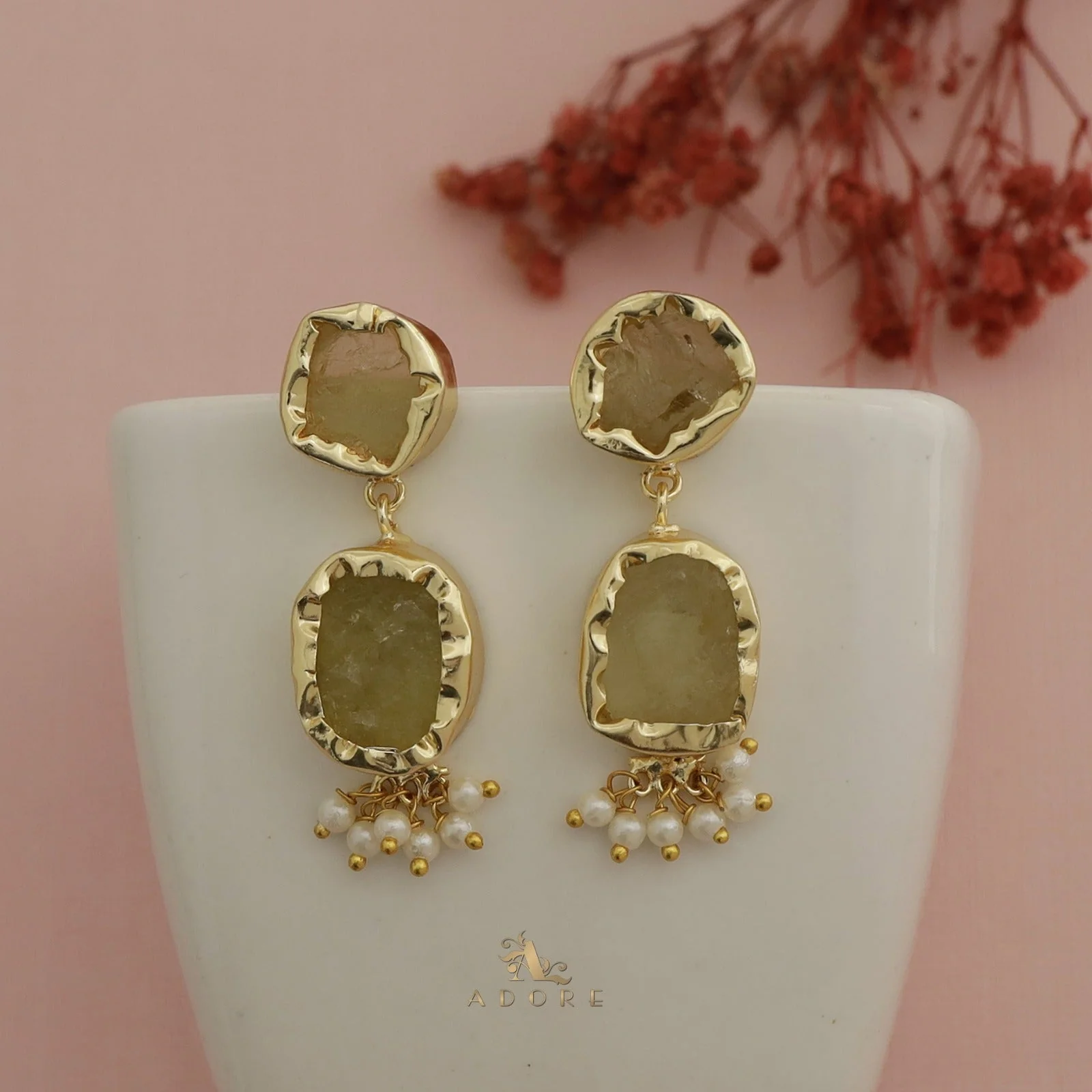 Nira Dual Raw Stone Pearl Earring - Image 6