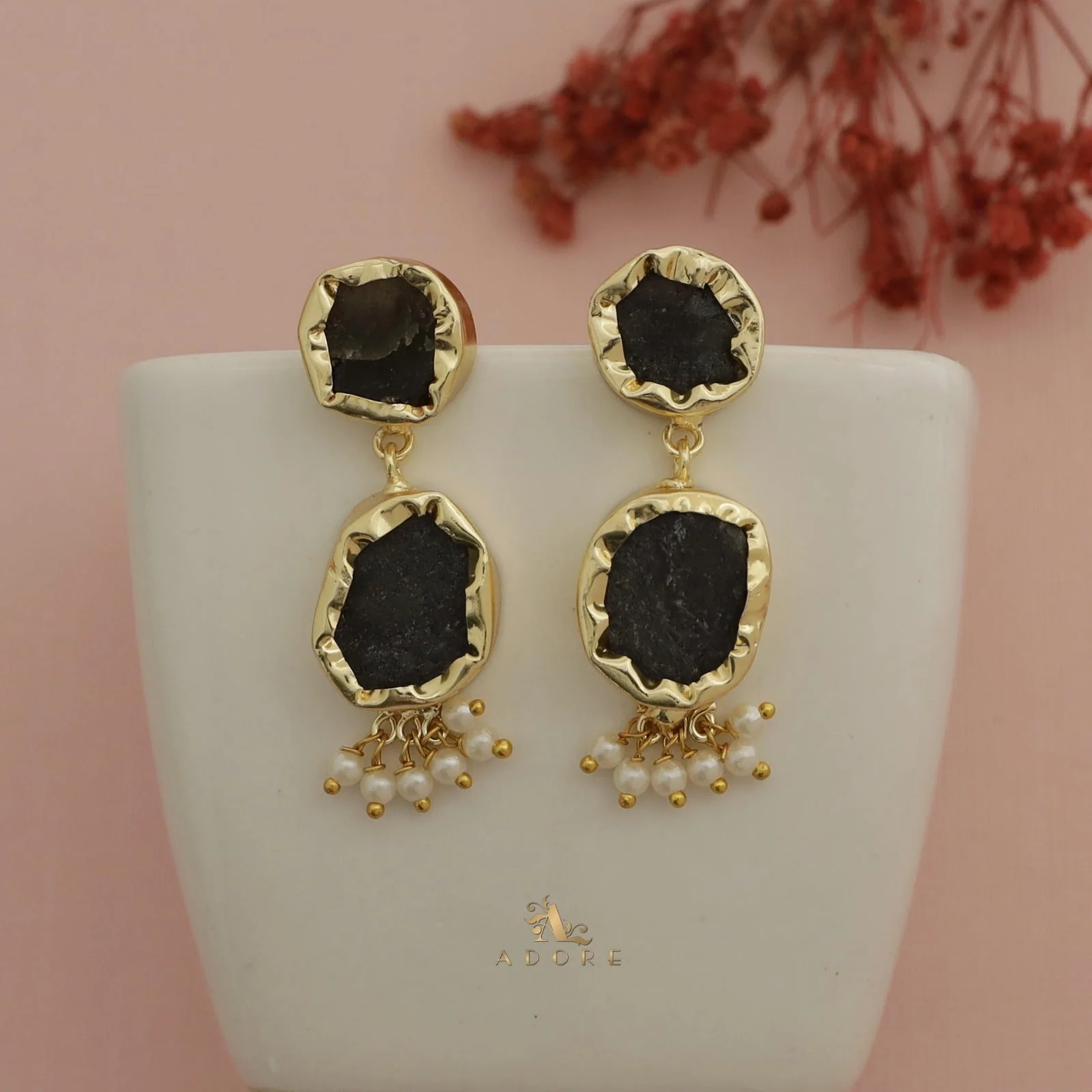 Nira Dual Raw Stone Pearl Earring - Image 9
