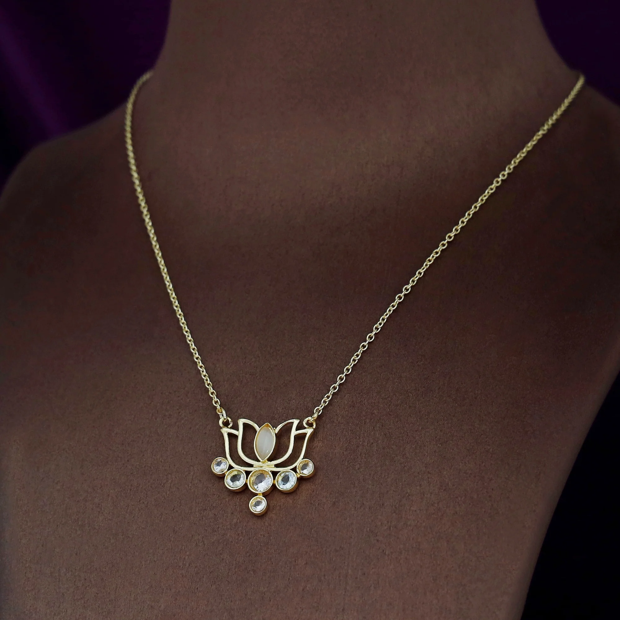 Nisha Golden Lotus Glossy Neckpiece - Image 3
