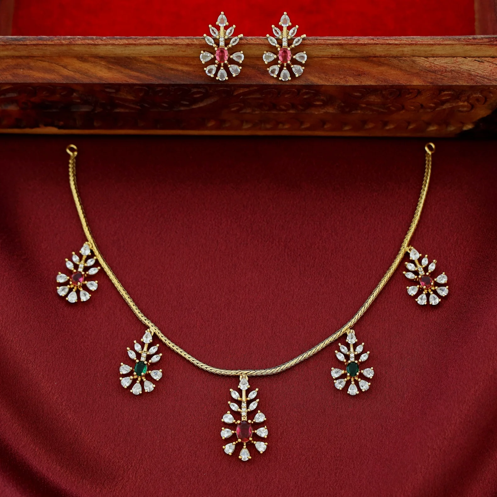 Nivedhya AD Stone Short Neckpiece With Earring - Image 2