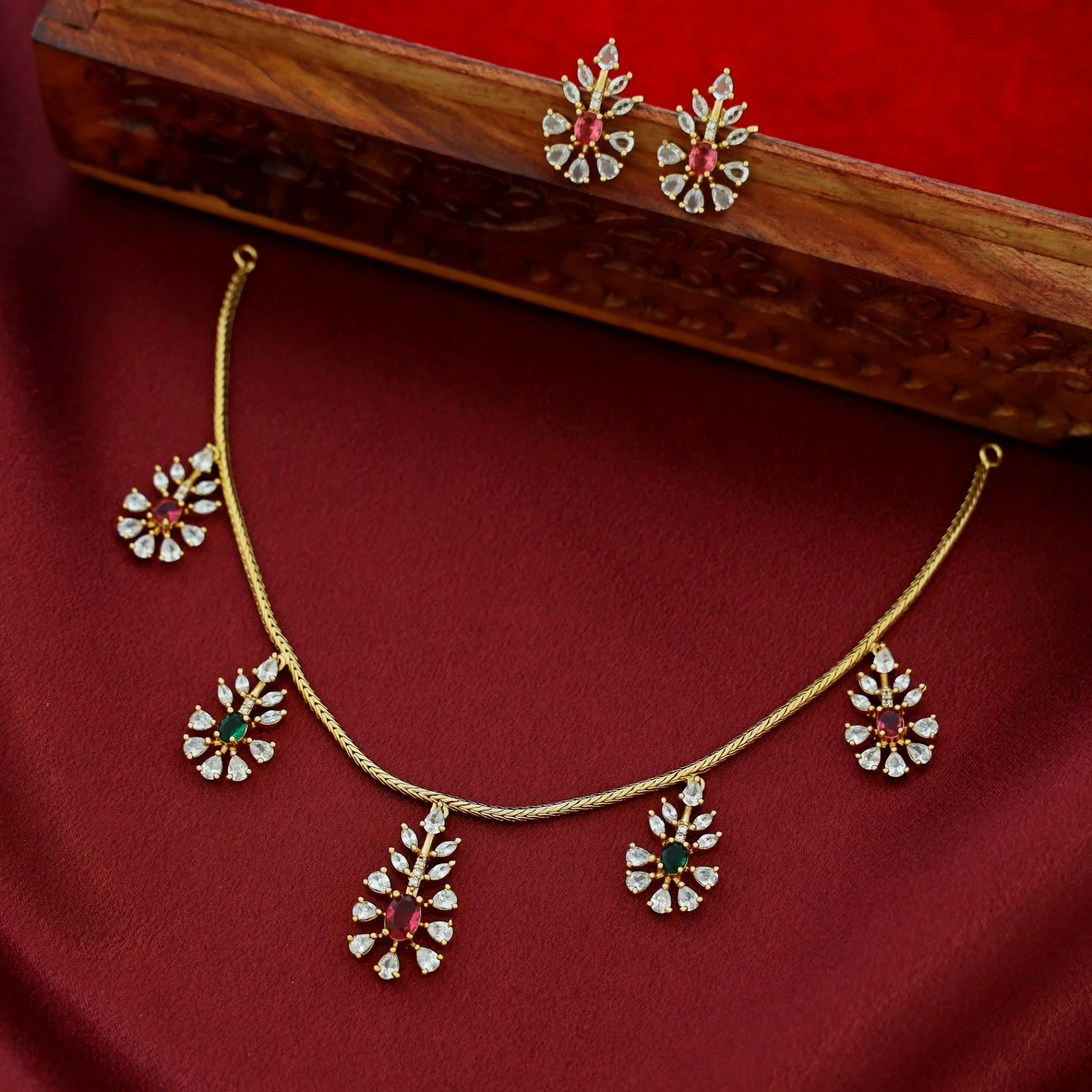Nivedhya AD Stone Short Neckpiece With Earring - Image 3