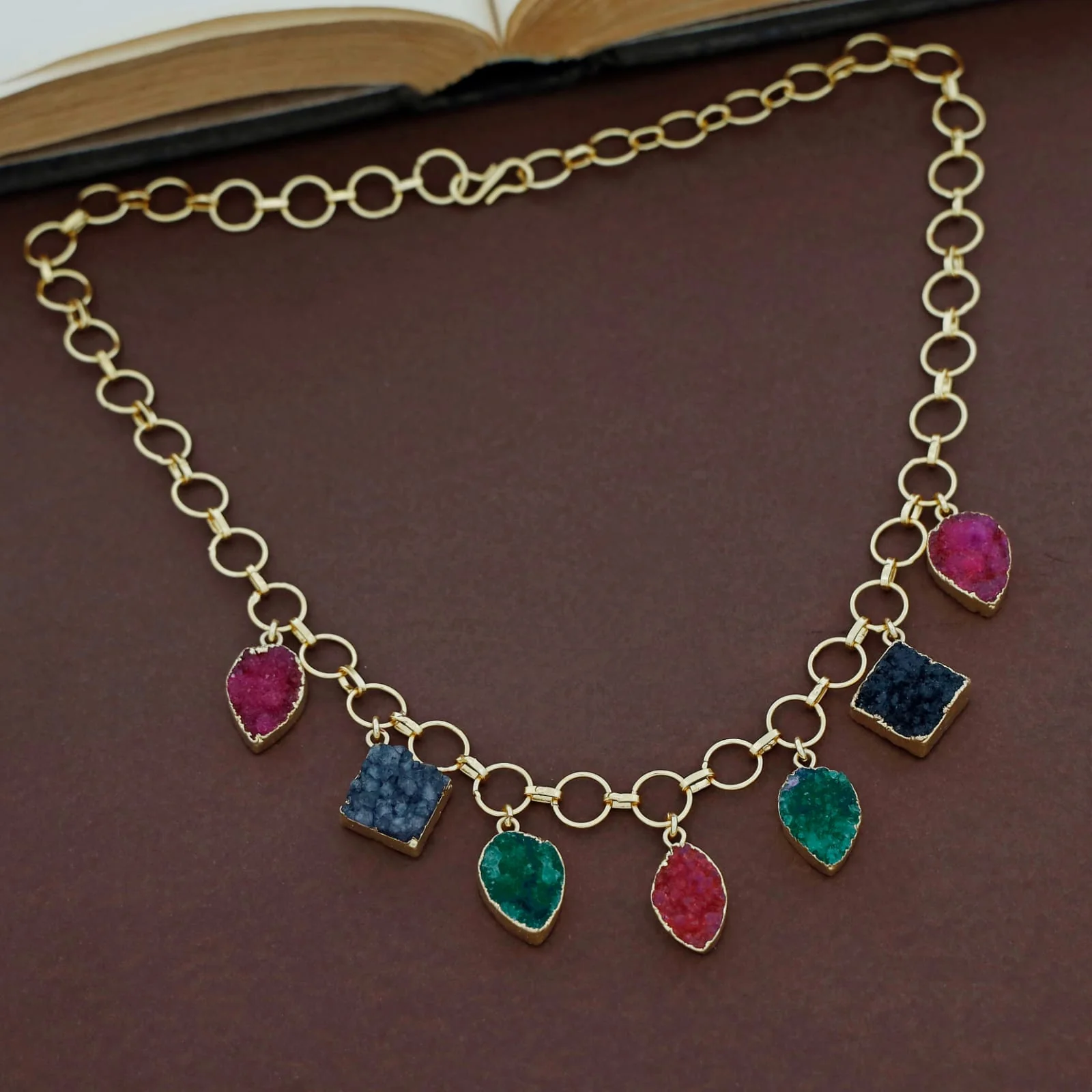Niya Electro Plated Multicolour Druzy Stone Neckpiece - Image 4