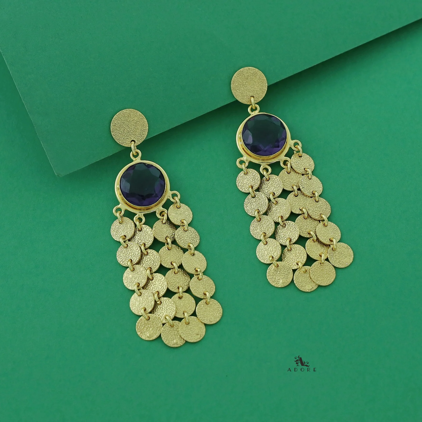 Niya Golden Circle Glossy Stone Earring - Image 10